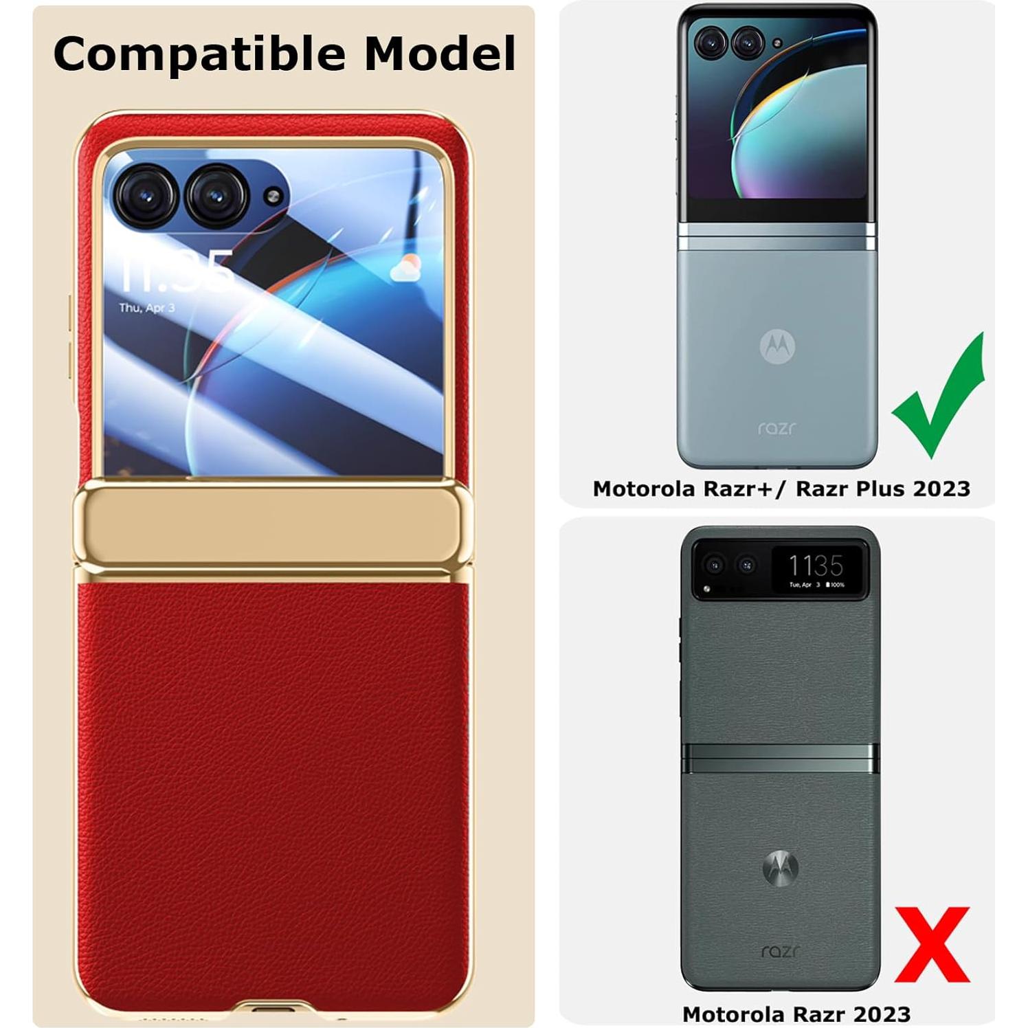 Funda de Cuero PU para Motorola Razr+ 2023 con Protector Rojo