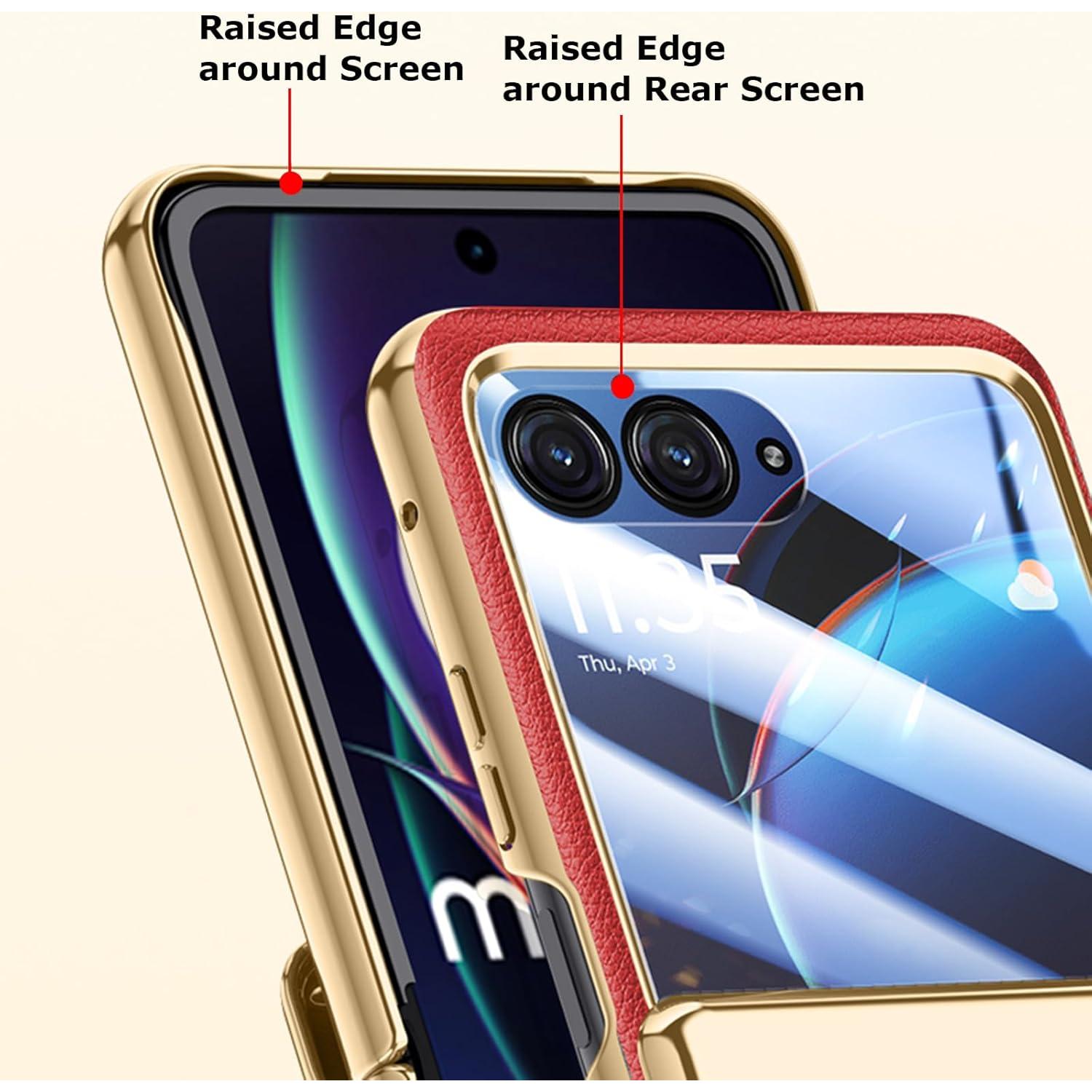 Funda de Cuero PU para Motorola Razr+ 2023 con Protector Rojo