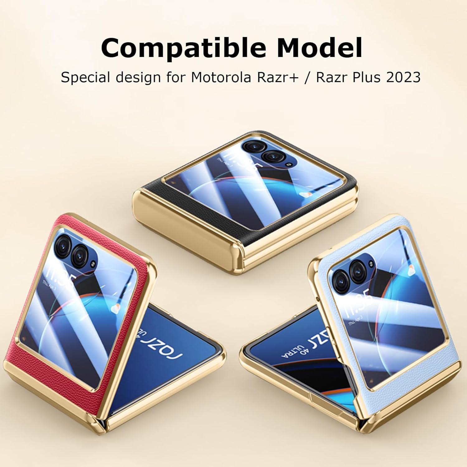 Funda de Cuero PU para Motorola Razr+ 2023 con Protector Rojo