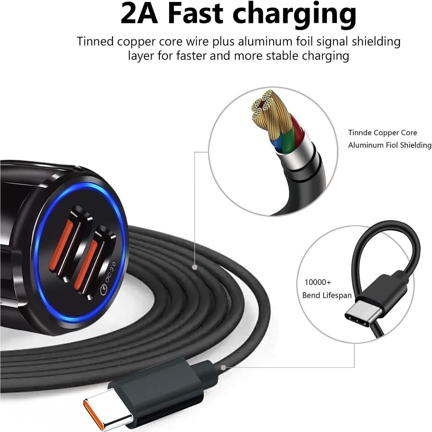 Cargador Rápido de Coche USB Tipo C WZHENB 10W 1.5m