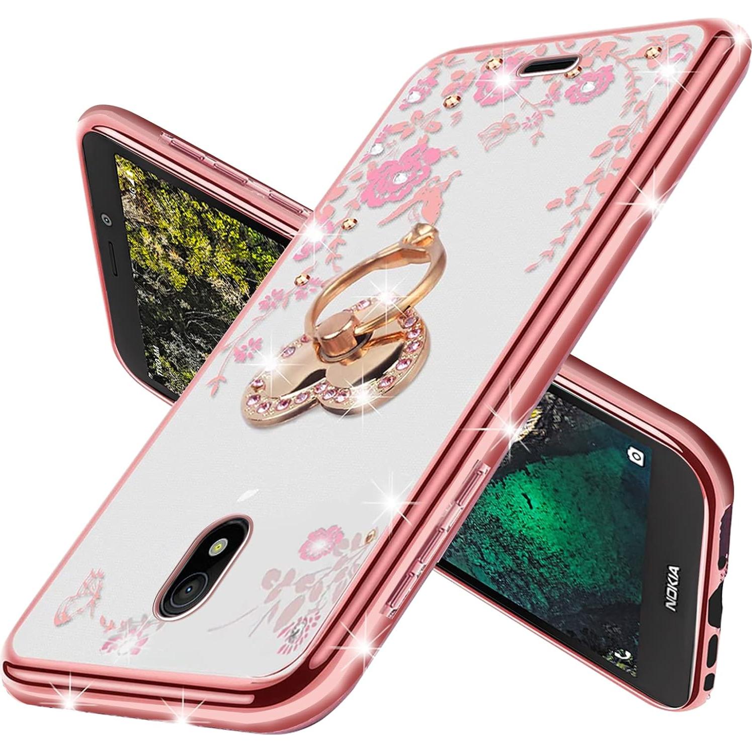 Funda KuDiNi para Nokia C100 Oro Rosa TPU con Soporte