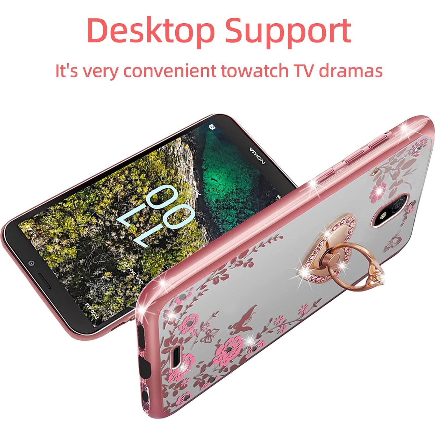 Funda KuDiNi para Nokia C100 Oro Rosa TPU con Soporte