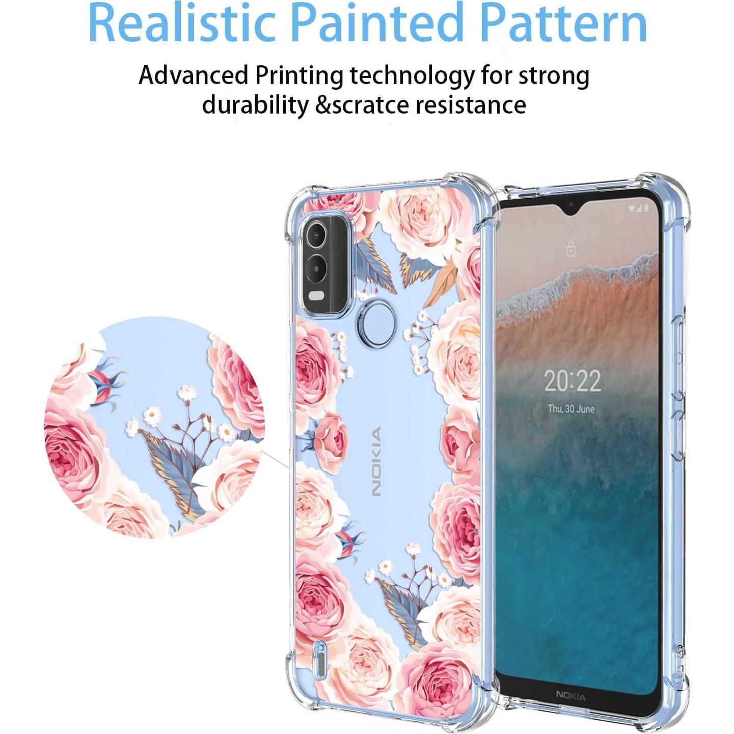 Funda TPU Floral Rosa para Nokia C21 Plus - Protección Antigolpes