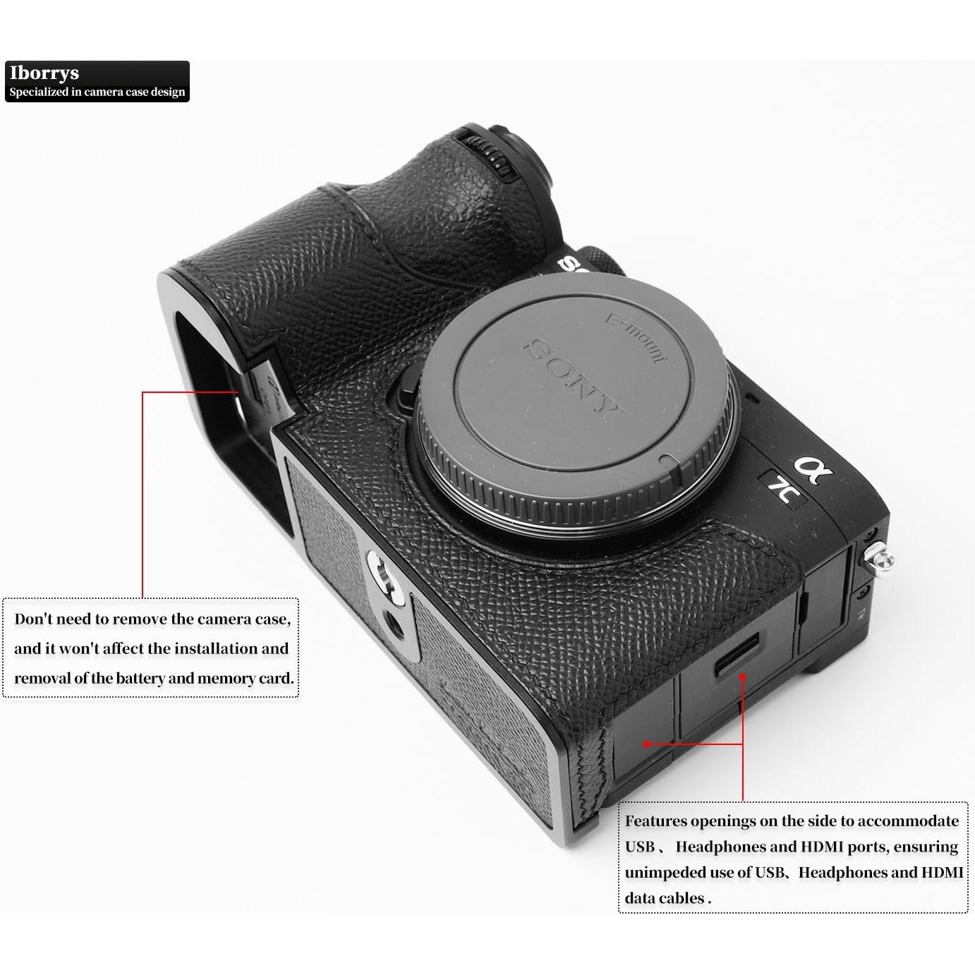 Funda de Cuero Genuino Iborrys para Cámara Sony A7C II A7CR - Negro