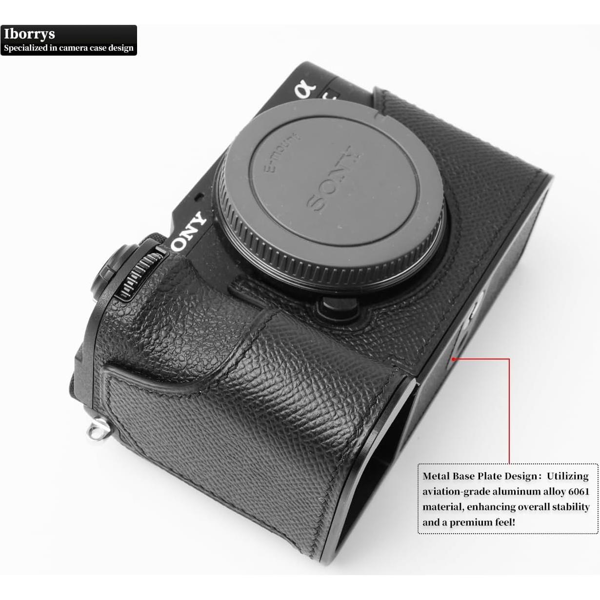 Funda de Cuero Genuino Iborrys para Cámara Sony A7C II A7CR - Negro