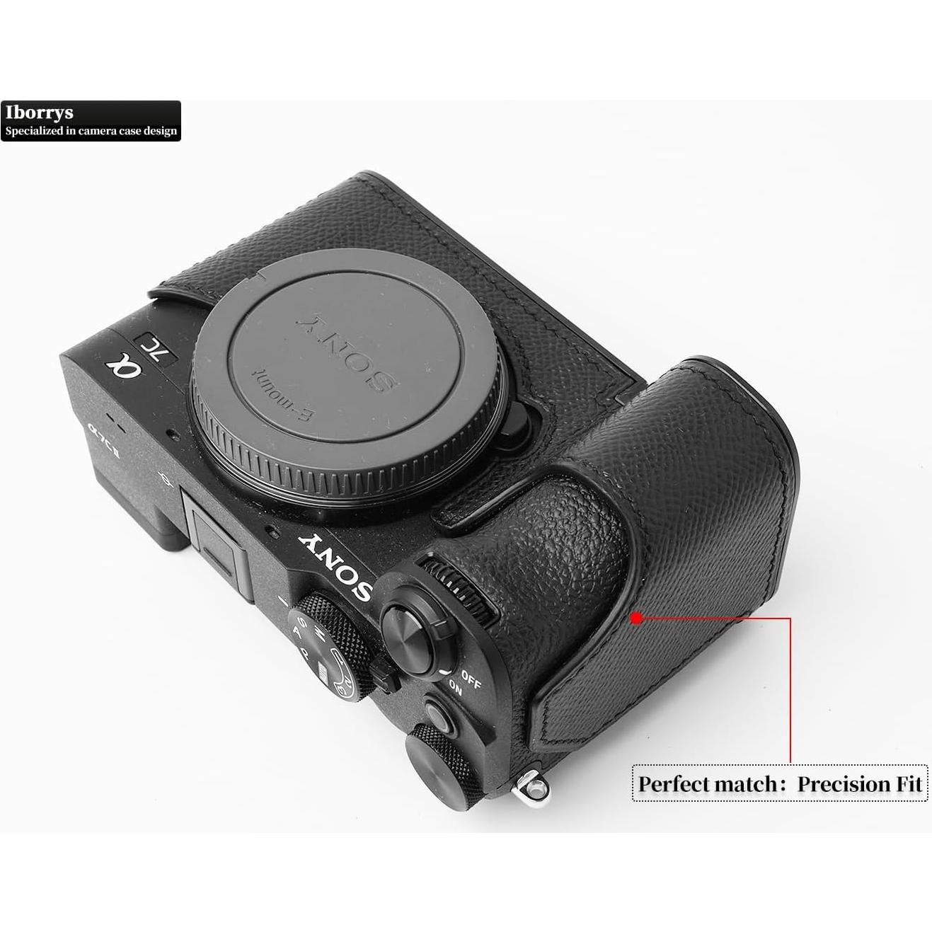 Funda de Cuero Genuino Iborrys para Cámara Sony A7C II A7CR - Negro