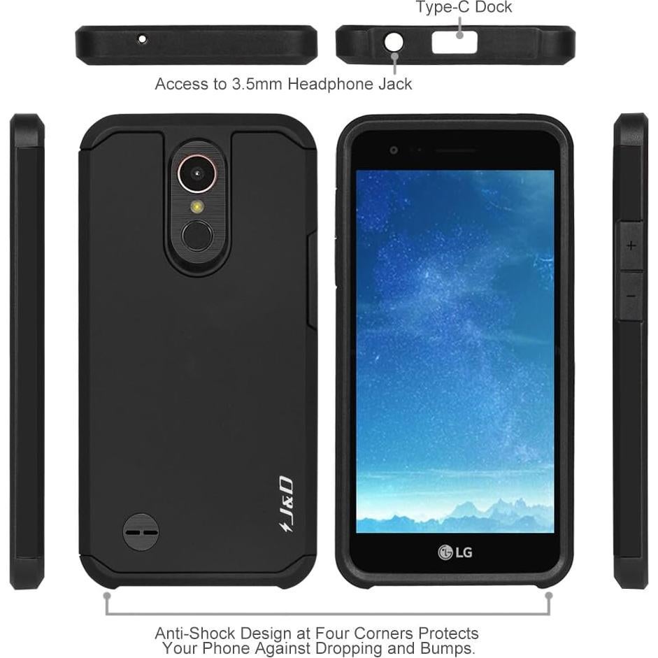 Funda Protectora Híbrida J&D para LG K20 V, K20 Plus, Negro