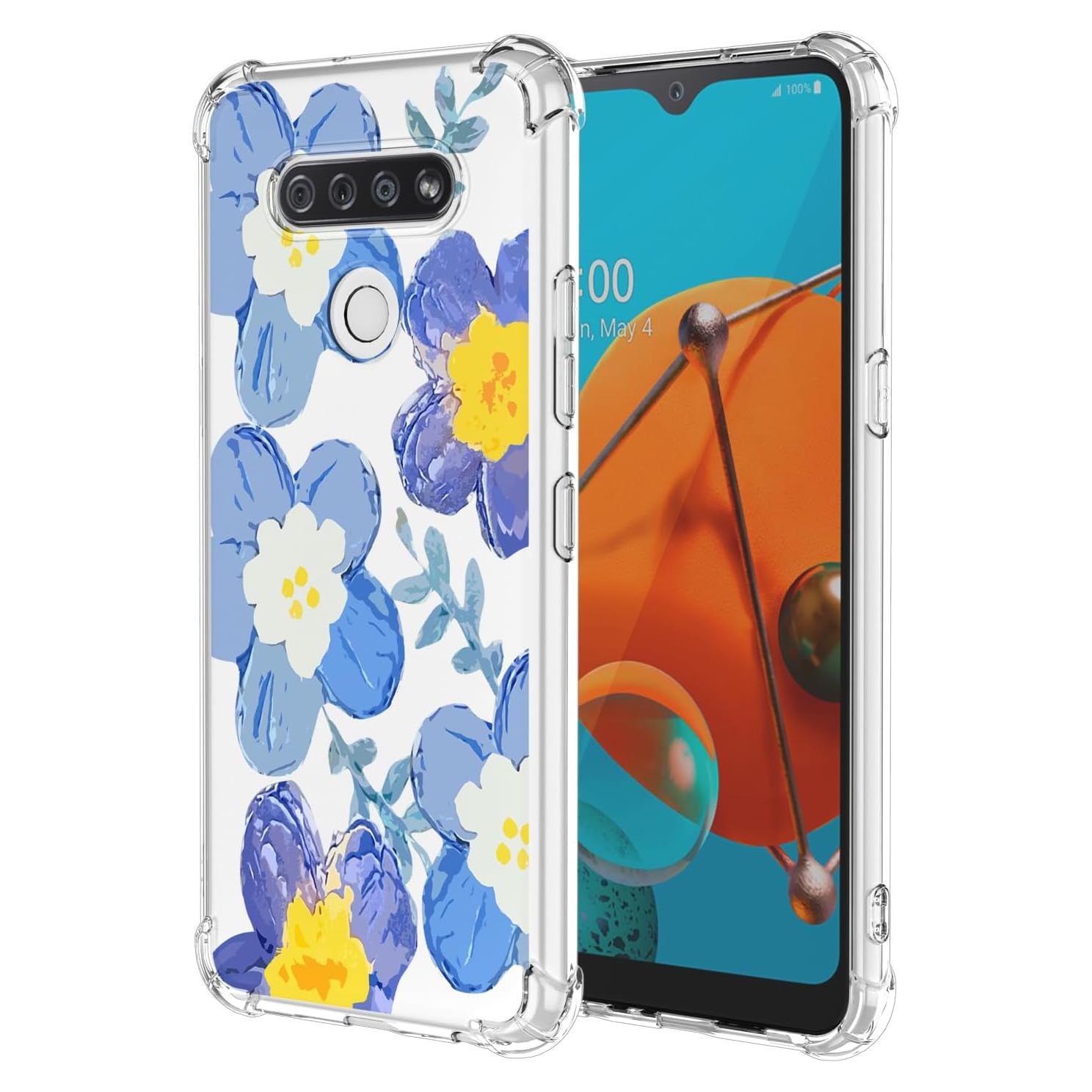 Funda Protectora Floral Azul para LG K51 y Q51 - Antigolpes