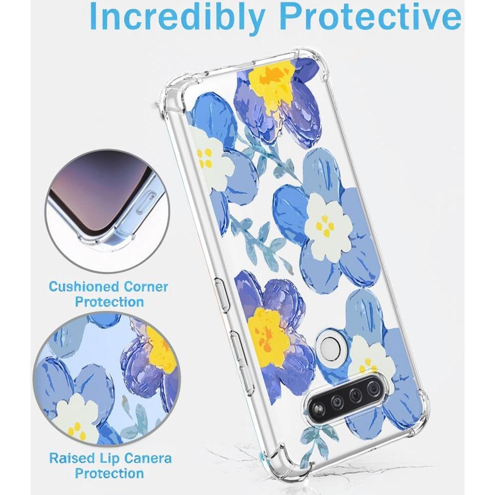 Funda Protectora Floral Azul para LG K51 y Q51 - Antigolpes