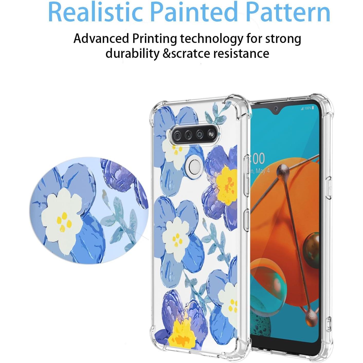 Funda Protectora Floral Azul para LG K51 y Q51 - Antigolpes