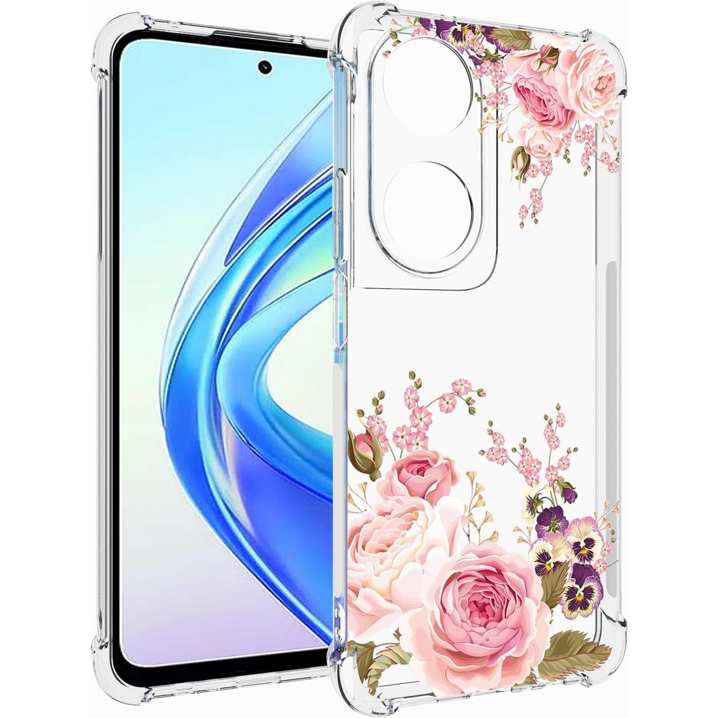 Funda TPU Rosa Floral Honor Play 50 Plus 5G / Honor X7B