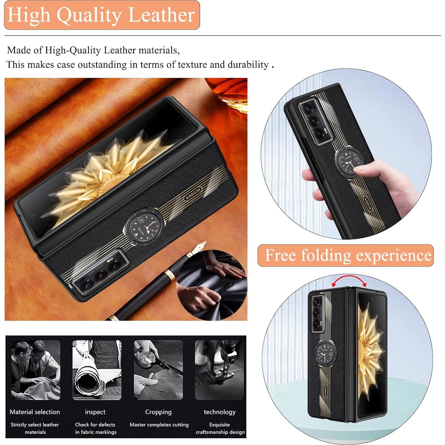 Funda Honor Magic V2 Cuero Negro con Soporte Antideslizante