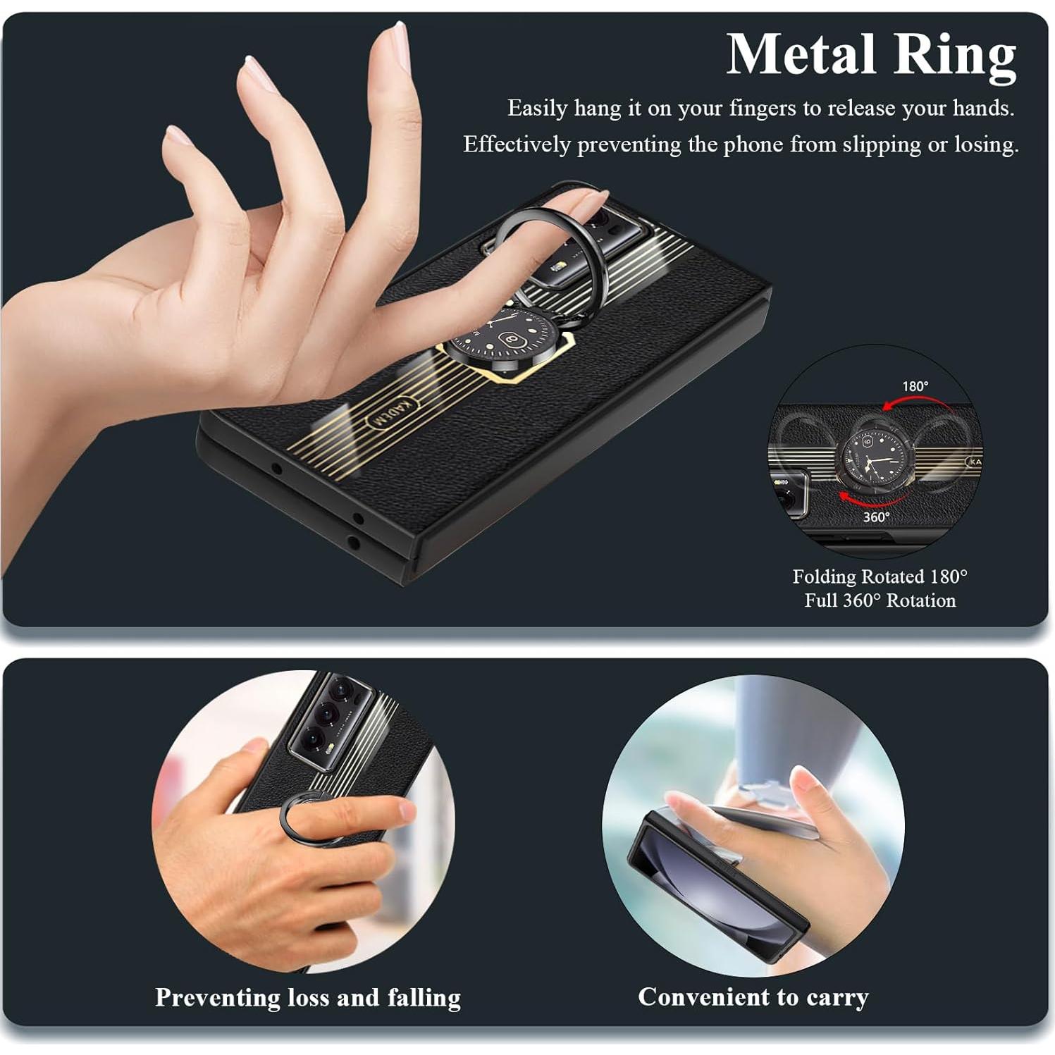 Funda Honor Magic V2 Cuero Negro con Soporte Antideslizante