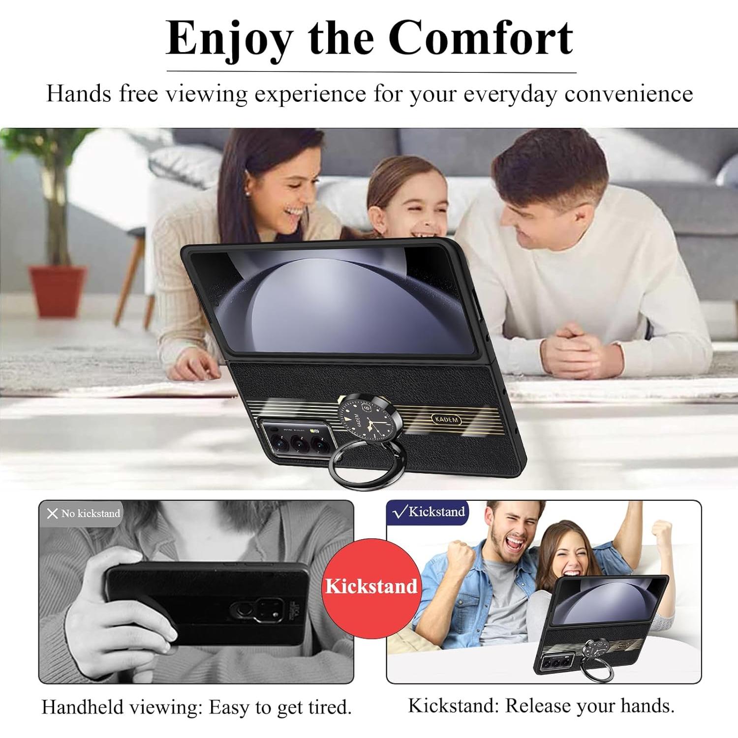 Funda Honor Magic V2 Cuero Negro con Soporte Antideslizante