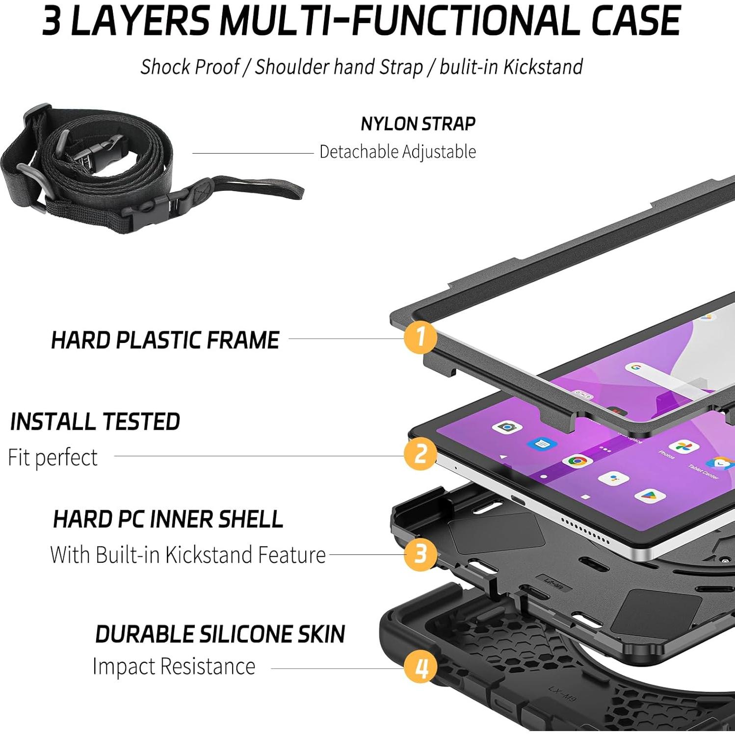 Funda ZenRich para Lenovo Tab M9 2023 9" Negra con Soporte 360°