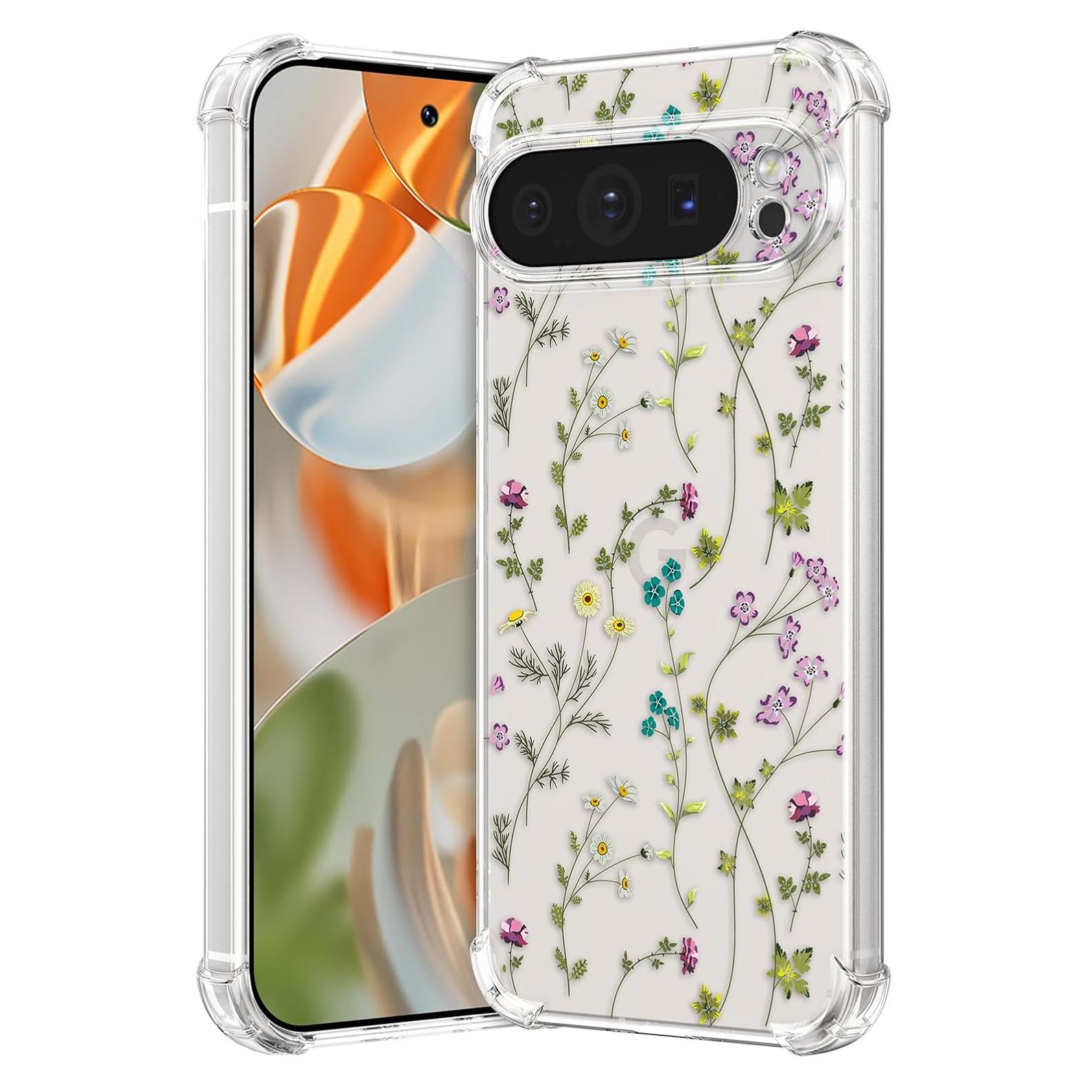 Funda Floral RALEAVO para Google Pixel 10/10 Pro - Silicona Transparente