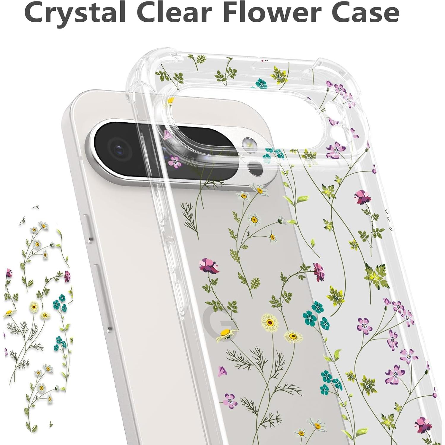 Funda Floral RALEAVO para Google Pixel 10/10 Pro - Silicona Transparente