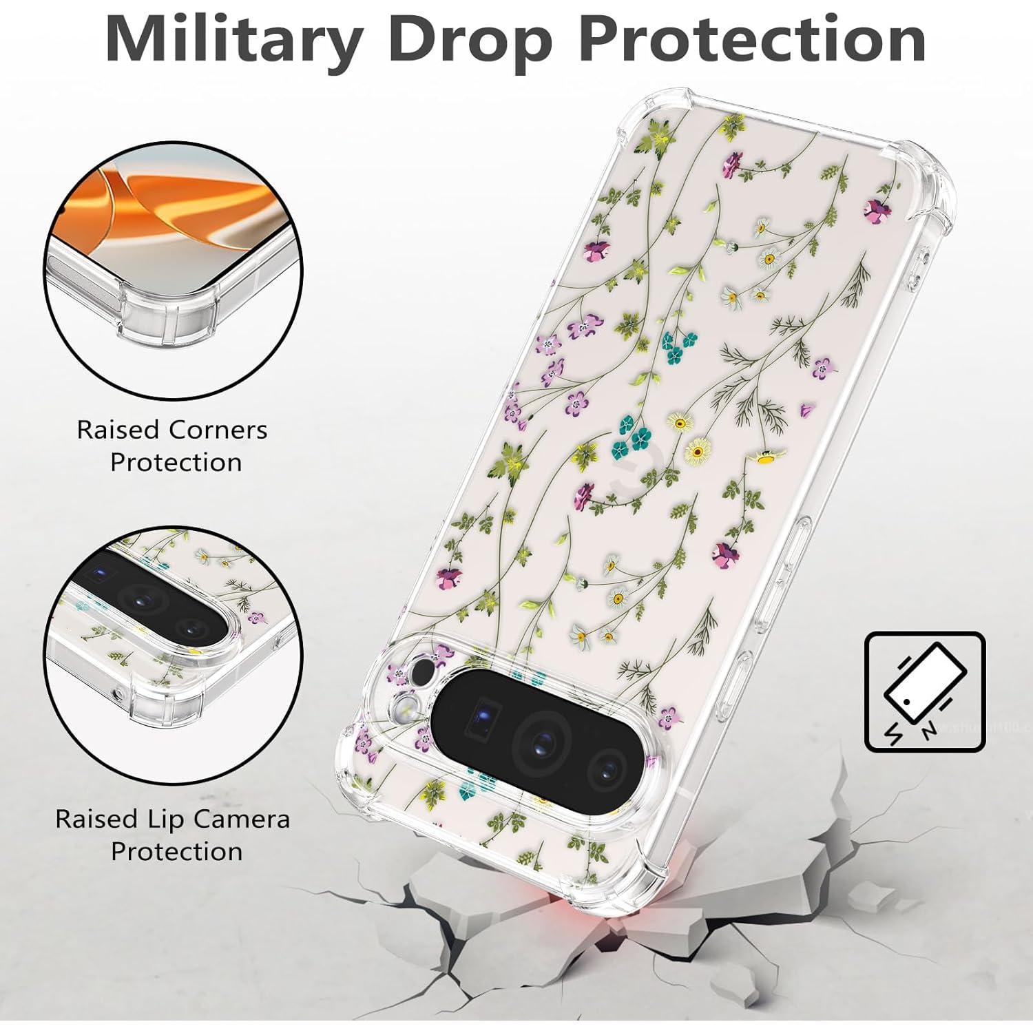 Funda Floral RALEAVO para Google Pixel 10/10 Pro - Silicona Transparente