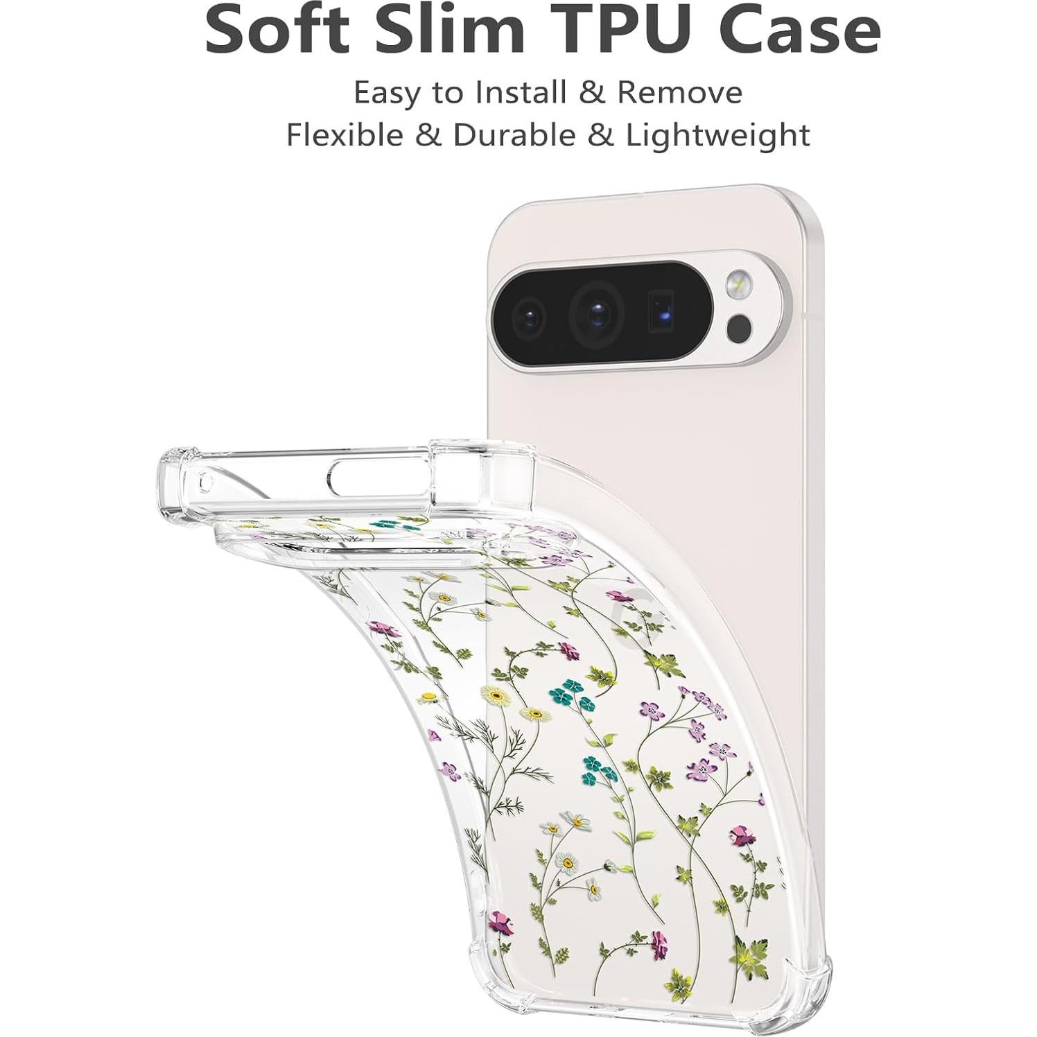 Funda Floral RALEAVO para Google Pixel 10/10 Pro - Silicona Transparente