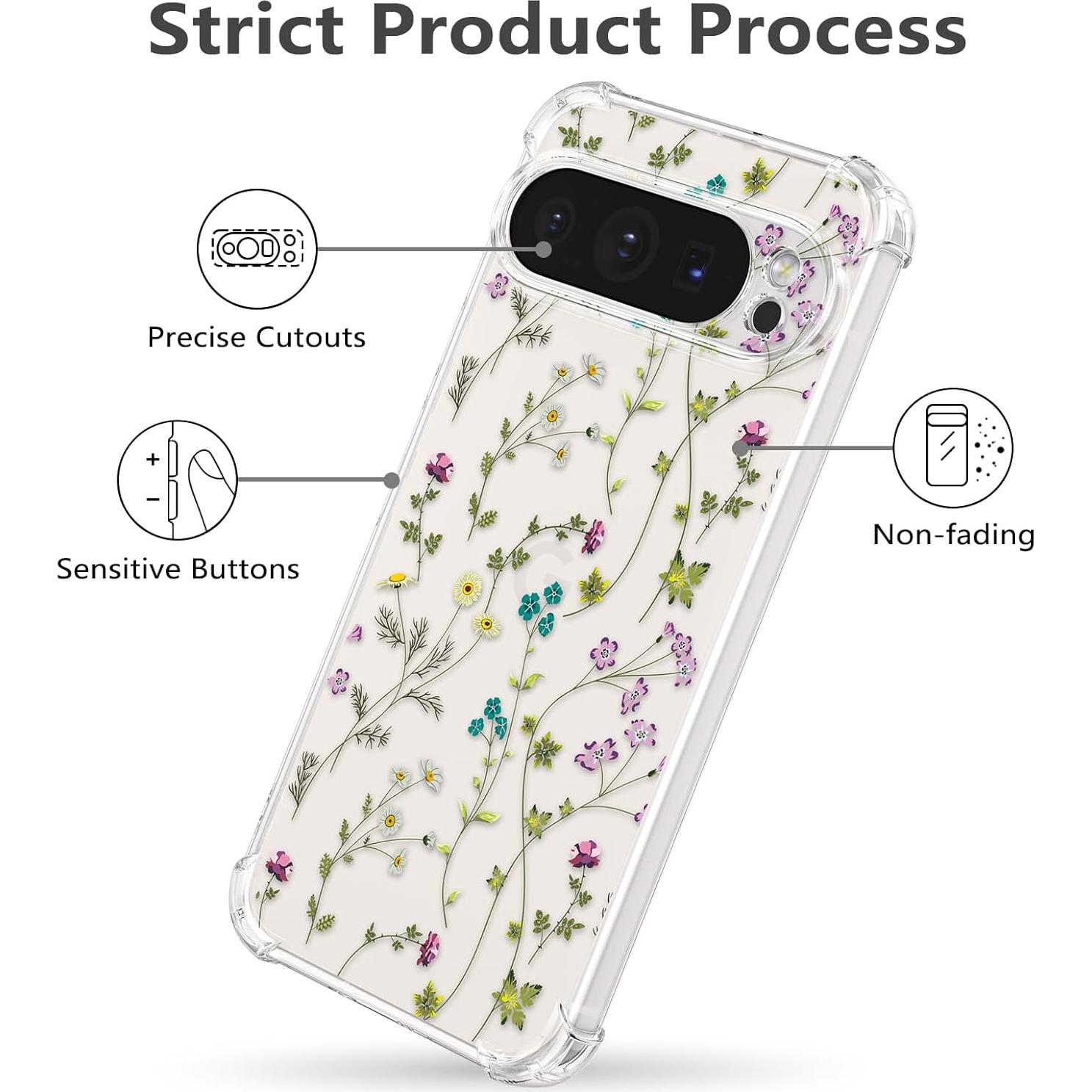 Funda Floral RALEAVO para Google Pixel 10/10 Pro - Silicona Transparente