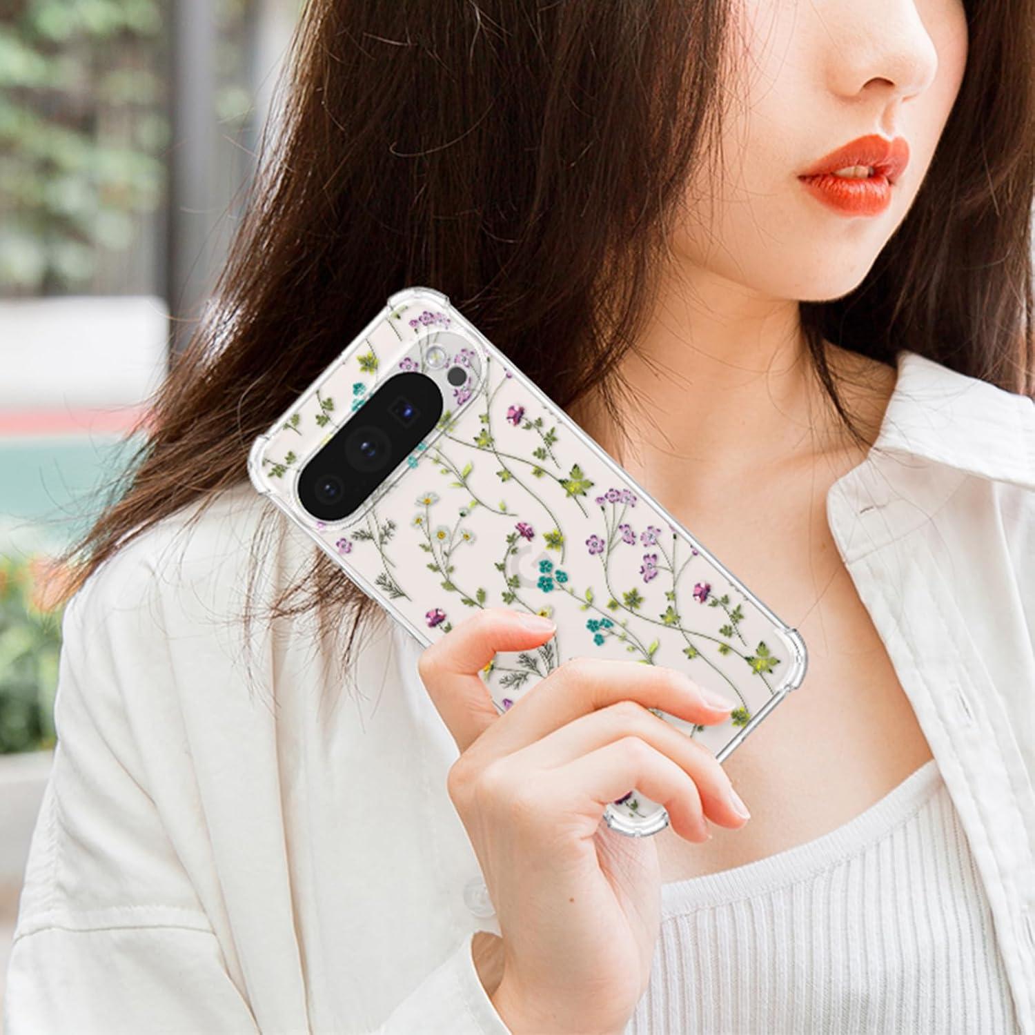 Funda Floral RALEAVO para Google Pixel 10/10 Pro - Silicona Transparente