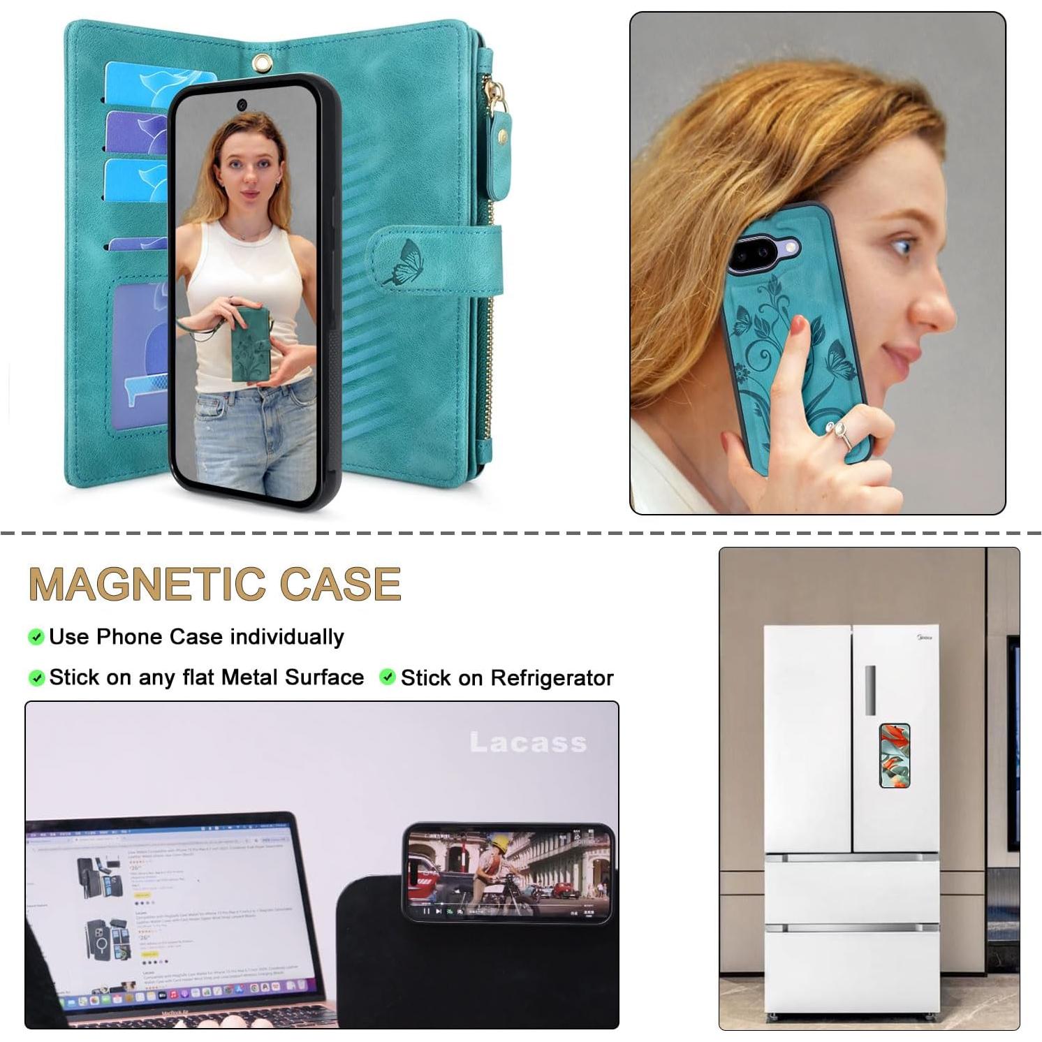 Funda Cartera Lacass para Google Pixel 9a - 12 Ranuras, Correa