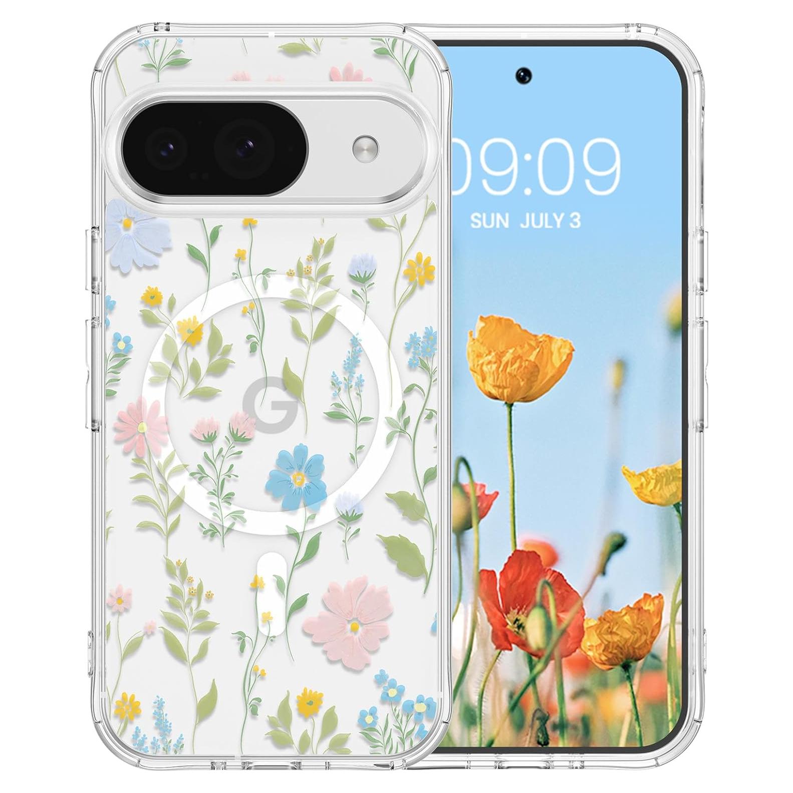 Funda Floral RALEAVO para Google Pixel 10/10 Pro MagSafe Transparente