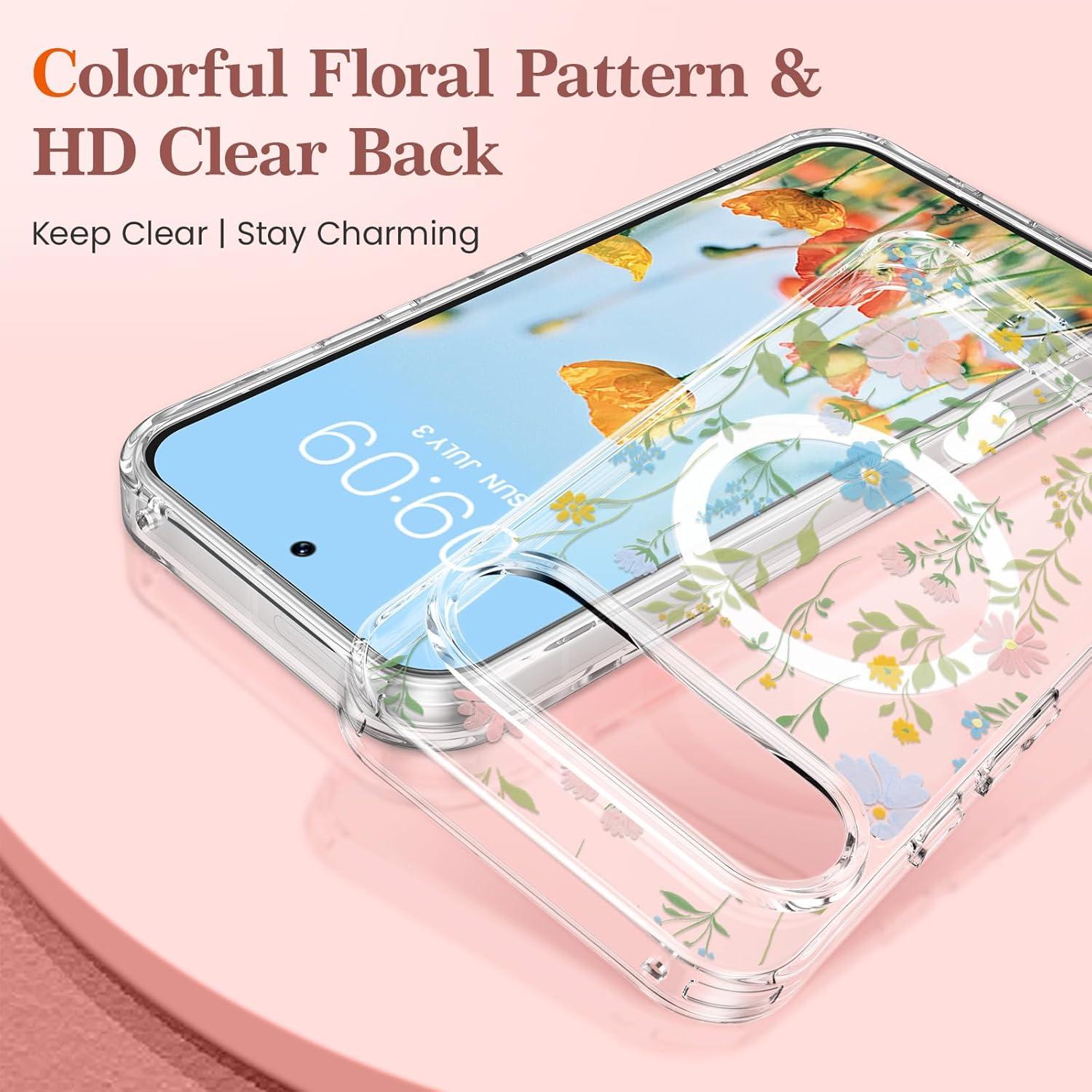 Funda Floral RALEAVO para Google Pixel 10/10 Pro MagSafe Transparente
