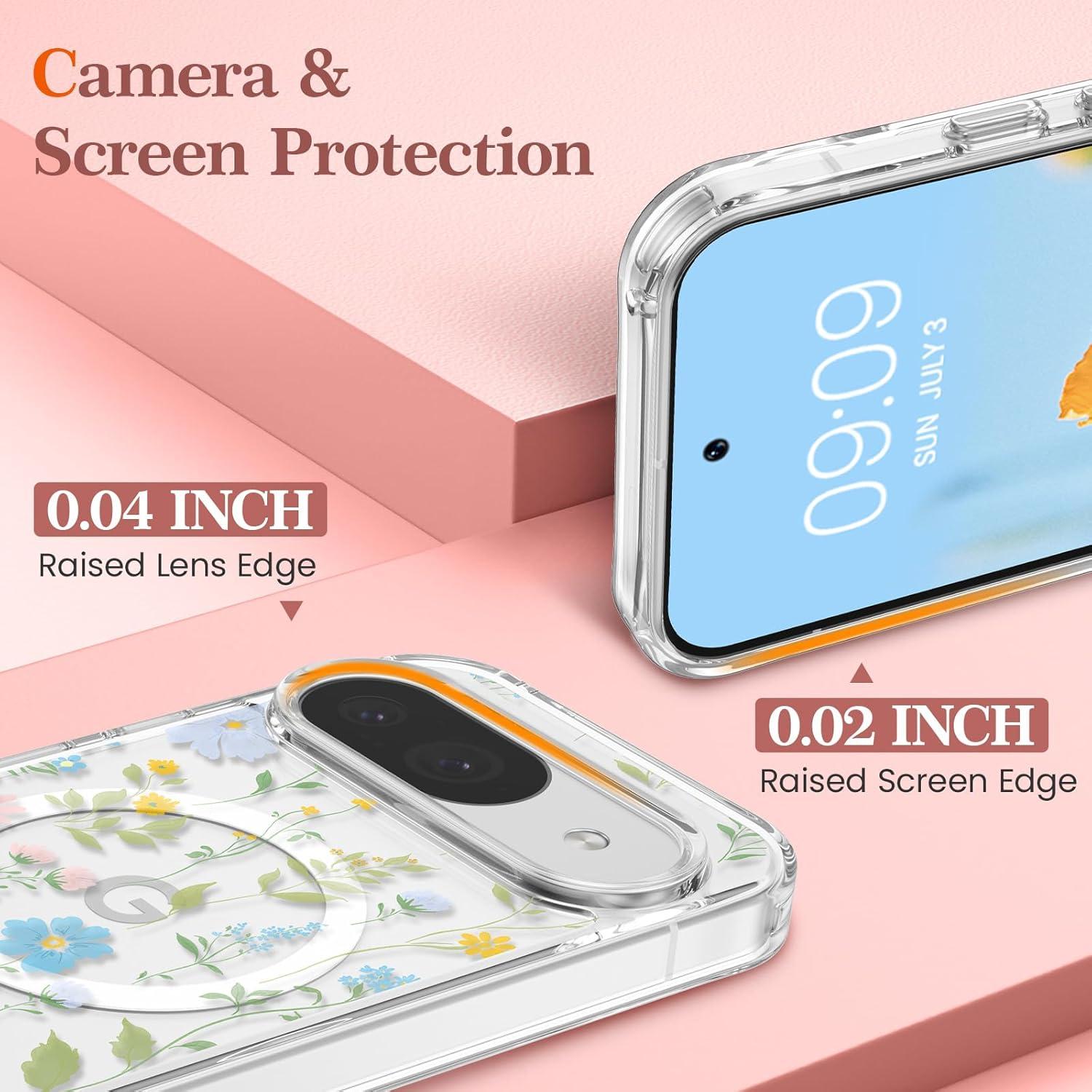 Funda Floral RALEAVO para Google Pixel 10/10 Pro MagSafe Transparente