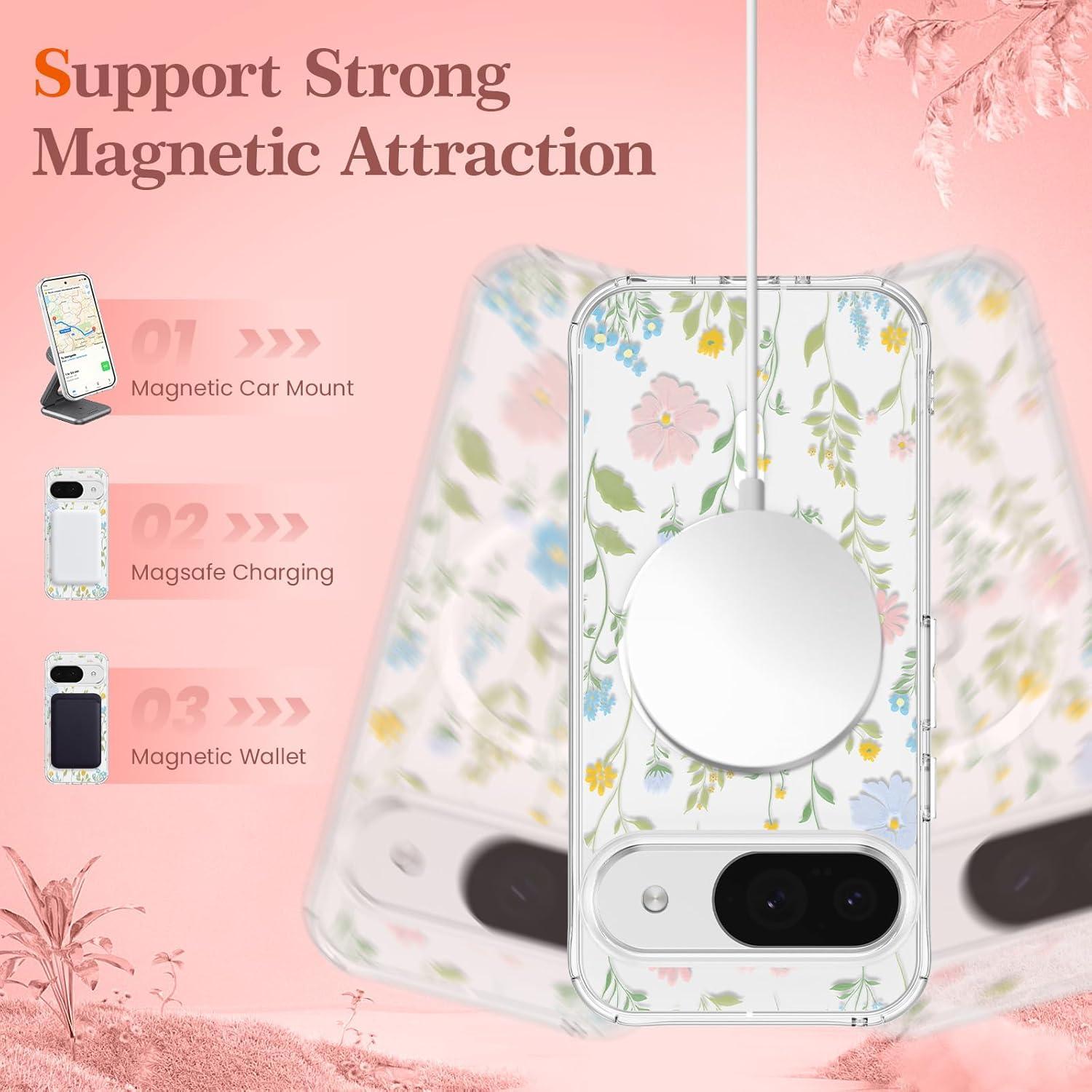 Funda Floral RALEAVO para Google Pixel 10/10 Pro MagSafe Transparente