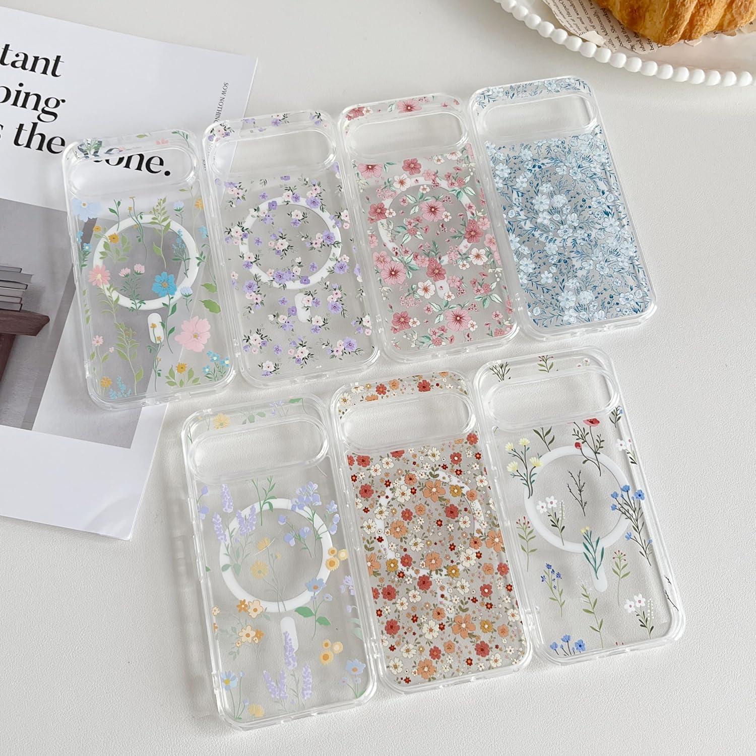 Funda Floral RALEAVO para Google Pixel 10/10 Pro MagSafe Transparente