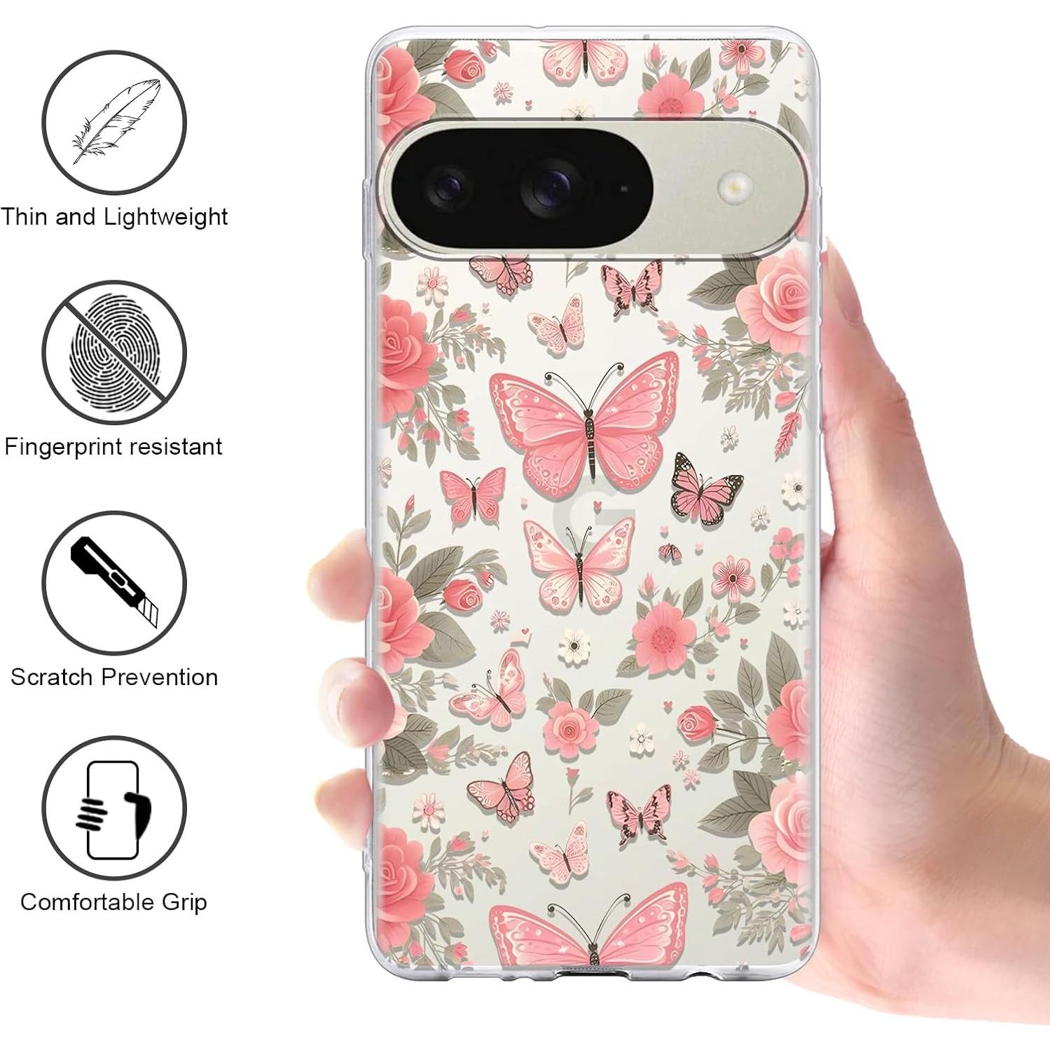 Funda TPU Mariposa Rosa para Google Pixel 9/9 Pro 5G 6,3"