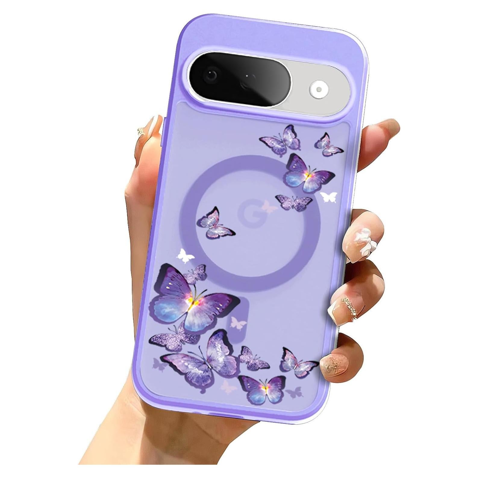 Funda Magnética Eiyikof para Google Pixel 9/9 Pro - Mariposa Morada