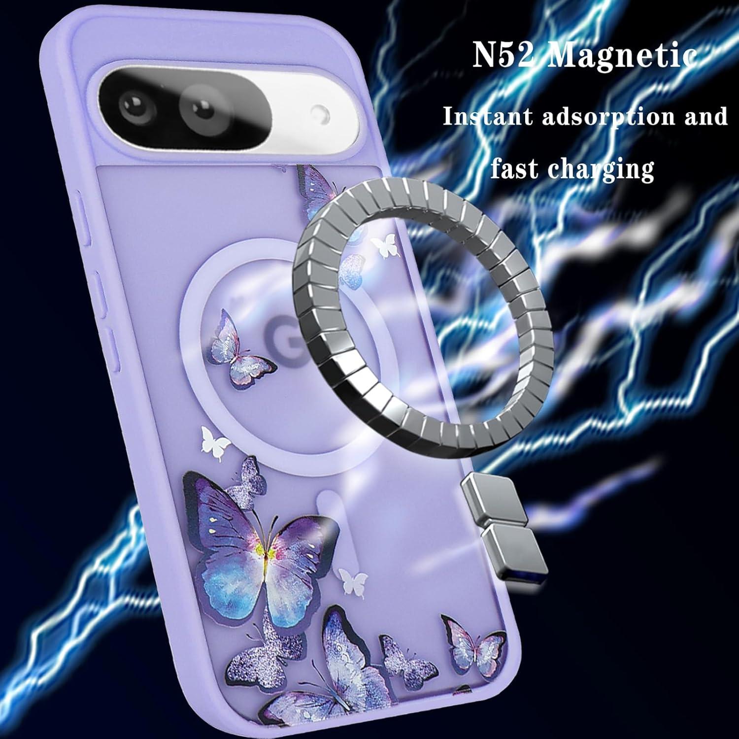 Funda Magnética Eiyikof para Google Pixel 9/9 Pro - Mariposa Morada