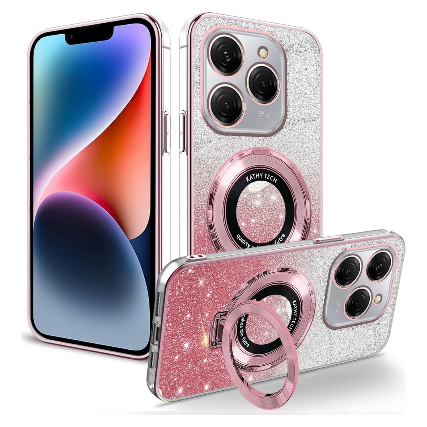 Funda de Silicona Rosa para Tecno Spark 20 Pro con Soporte