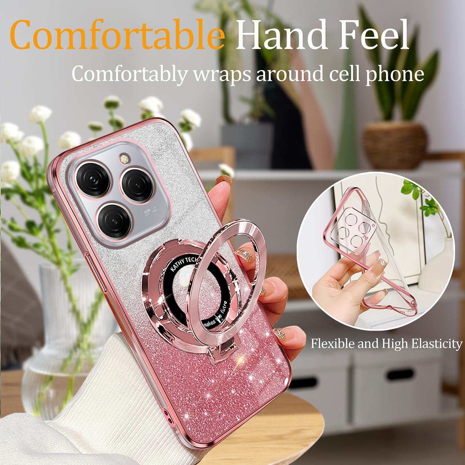 Funda de Silicona Rosa para Tecno Spark 20 Pro con Soporte