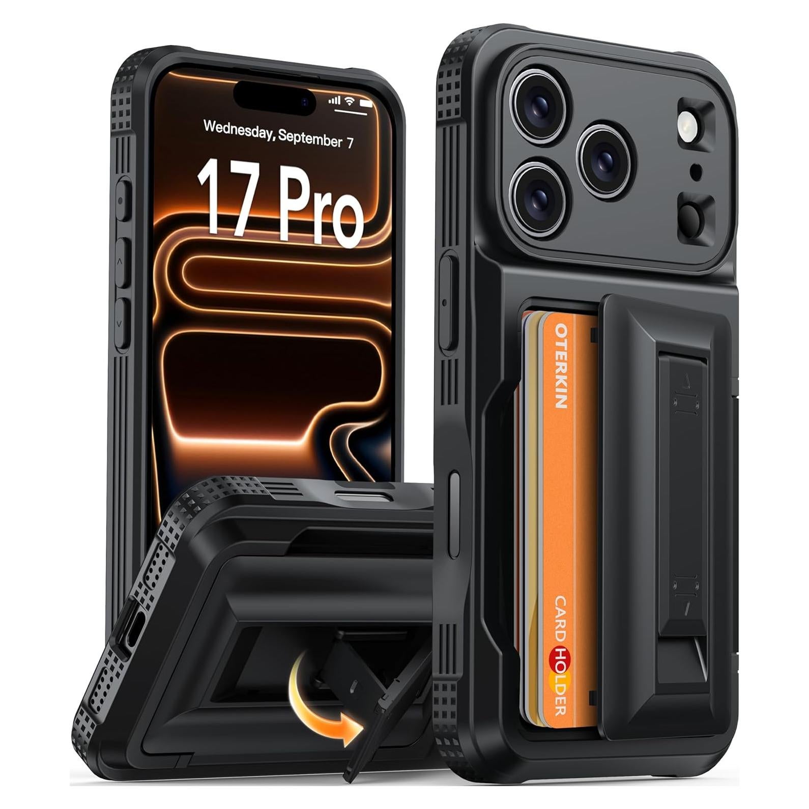 Funda de Cartera Oterkin para iPhone 17 Pro - Negro, Soporte y RFID