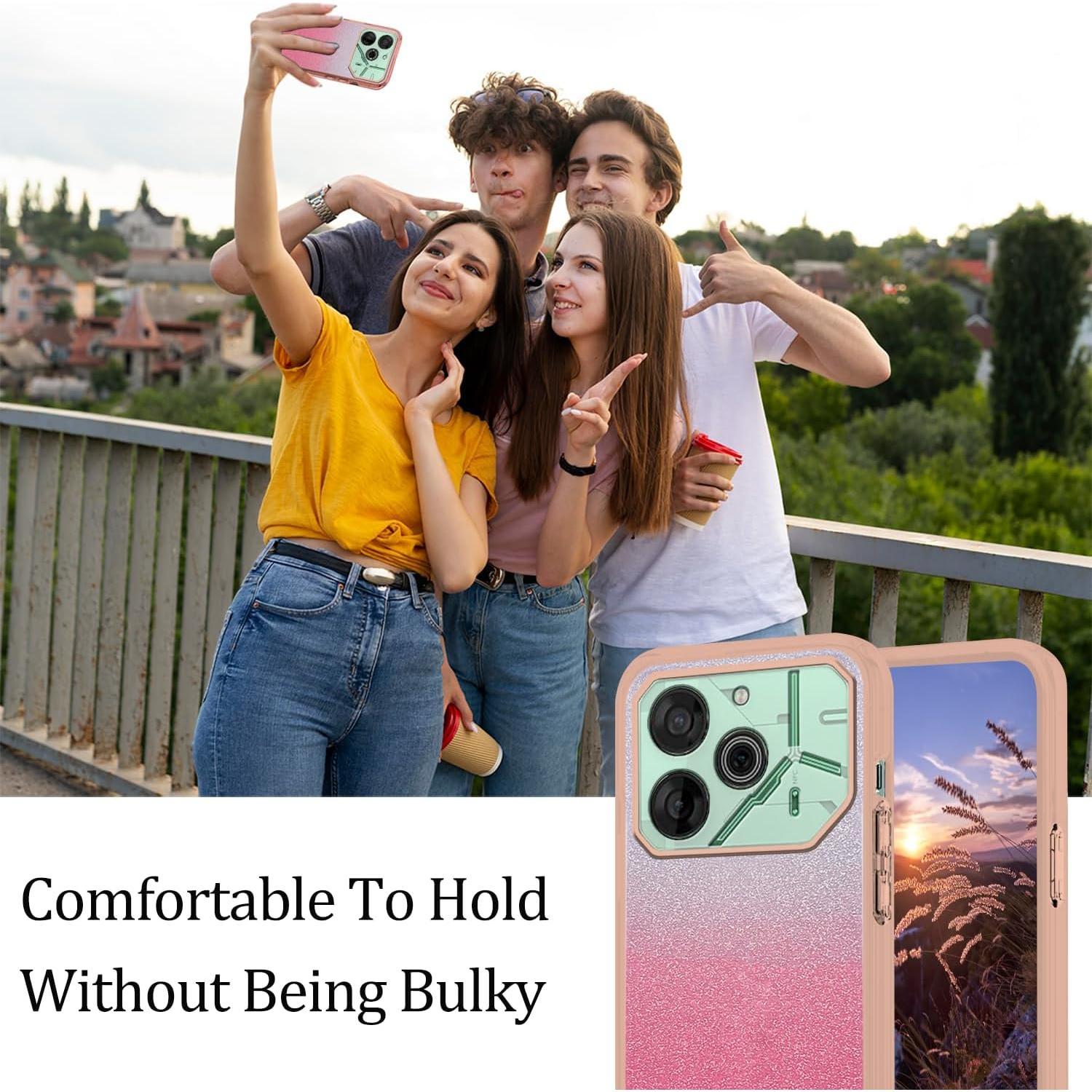 Funda Protectora Tecno Pova 6 Pro Wousunly Rosa Brillo Doble Capa