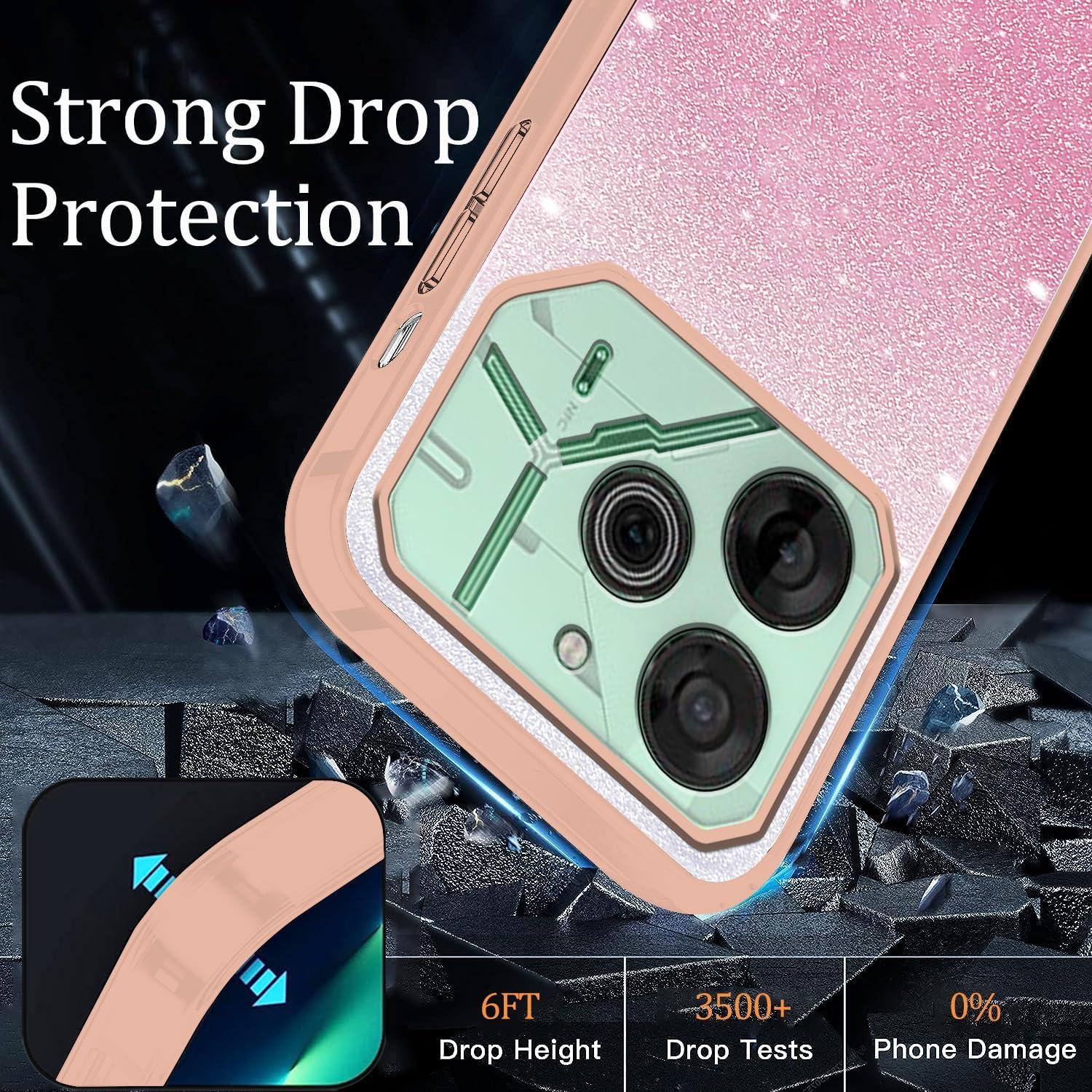 Funda Protectora Tecno Pova 6 Pro Wousunly Rosa Brillo Doble Capa