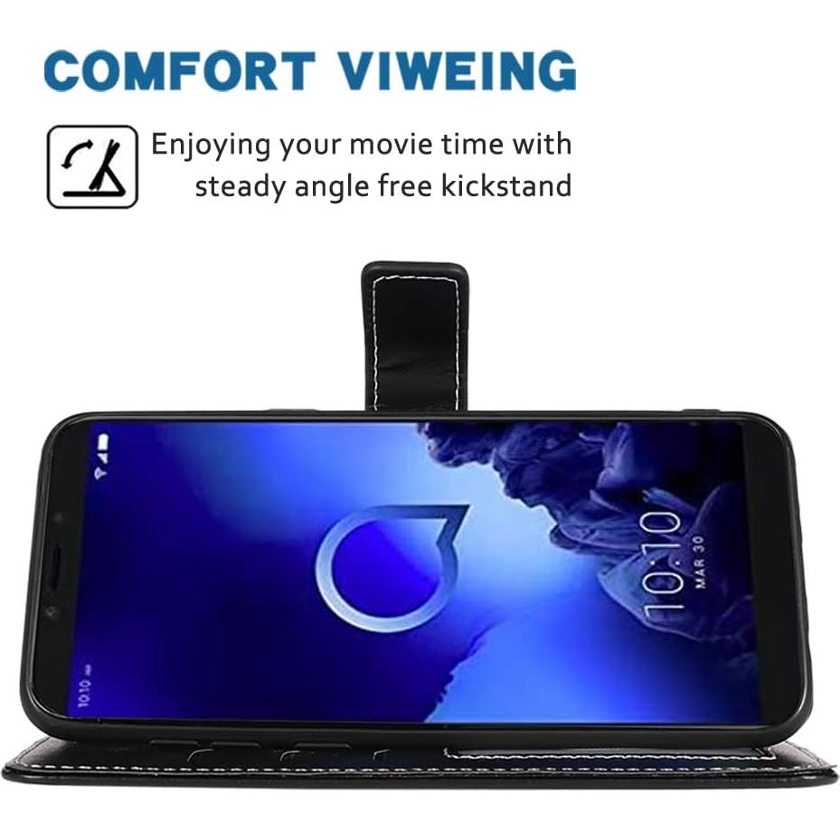 Funda Cartera de Cuero para Alcatel 1S 2019 - Negro