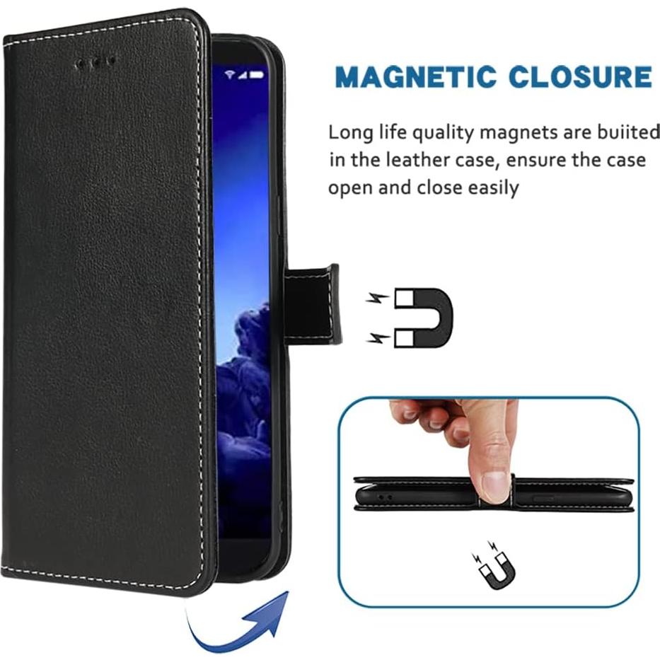 Funda Cartera de Cuero para Alcatel 1S 2019 - Negro