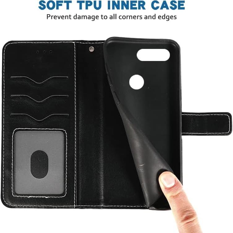 Funda Cartera de Cuero para Alcatel 1S 2019 - Negro