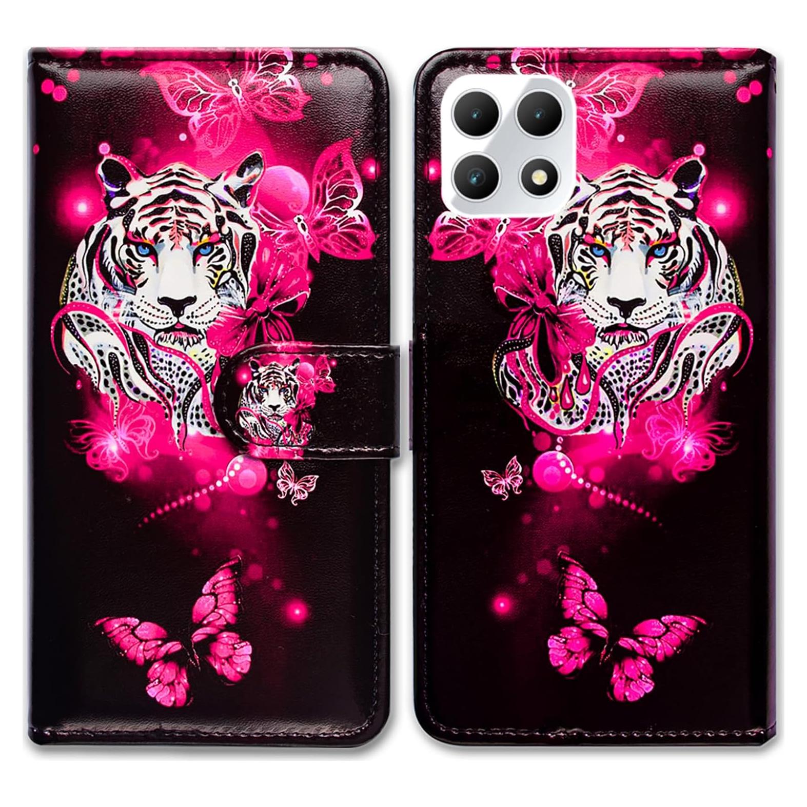 Funda de cuero Bcov para Revvl 7 5G con diseño mariposa