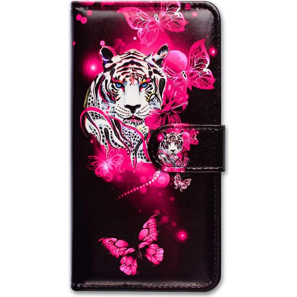 Funda de cuero Bcov para Revvl 7 5G con diseño mariposa