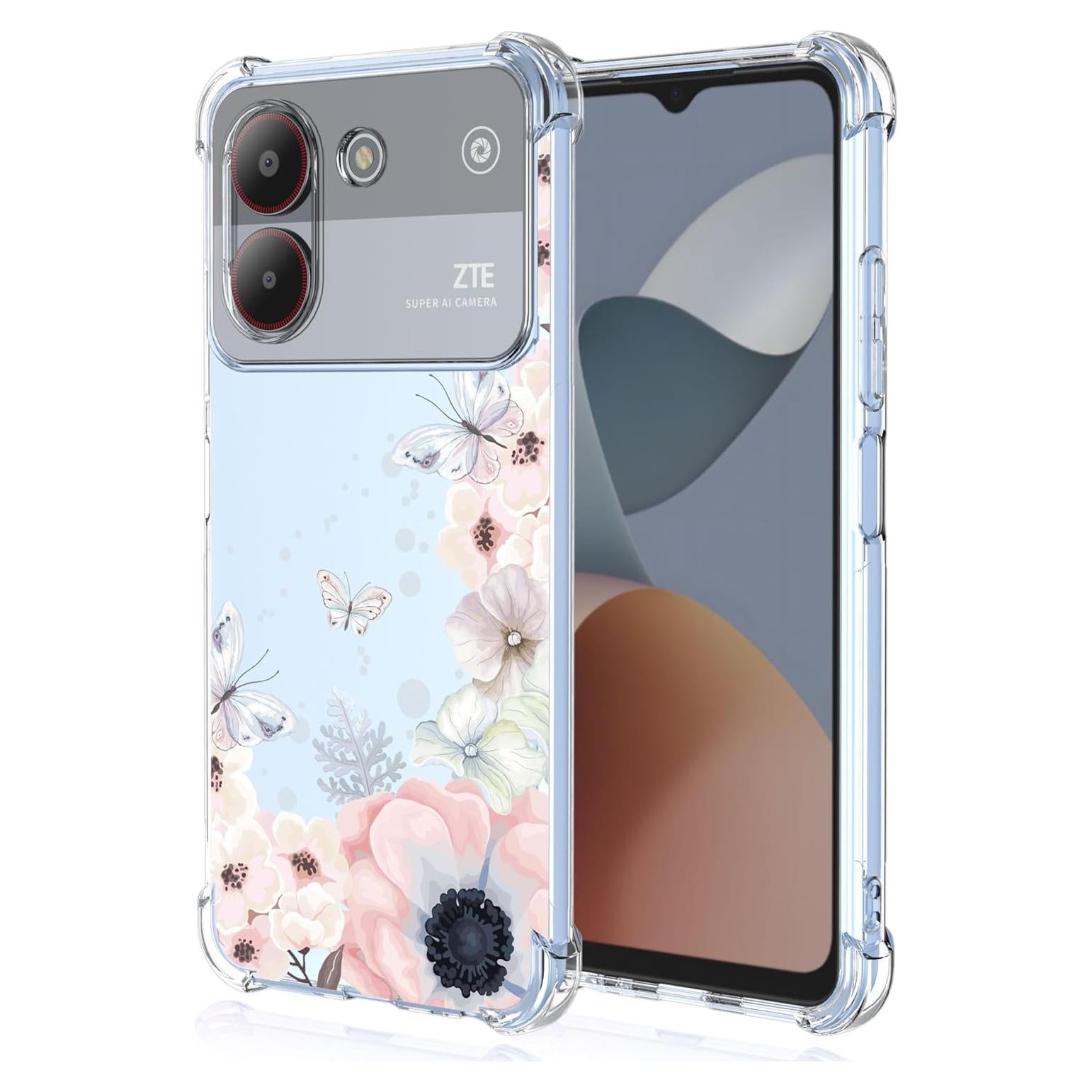 Funda TPU ZTE Blade A54 4G Rosa Floral Mariposas