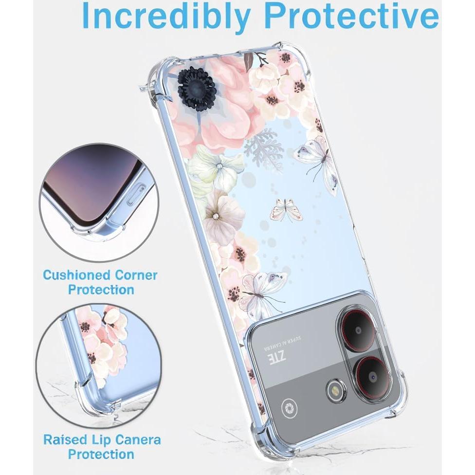 Funda TPU ZTE Blade A54 4G Rosa Floral Mariposas