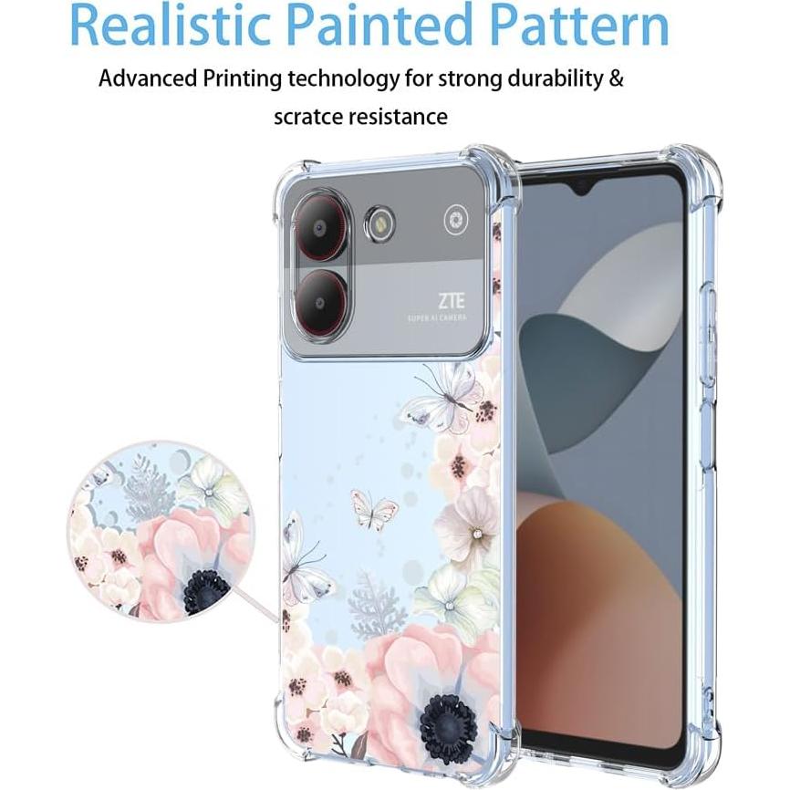 Funda TPU ZTE Blade A54 4G Rosa Floral Mariposas