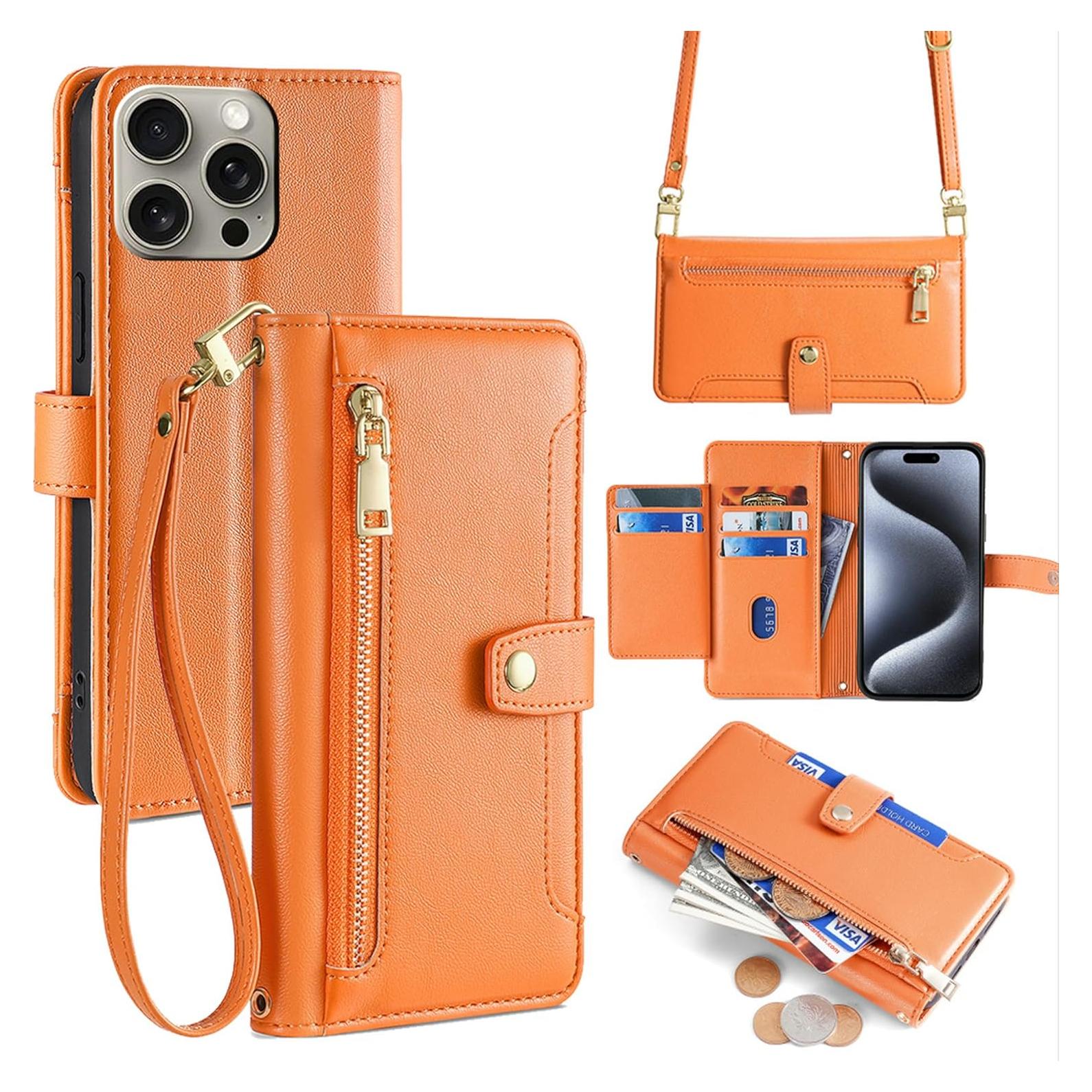 Funda Meizu 20 Classic Lucyliy con 6 ranuras y clip naranja