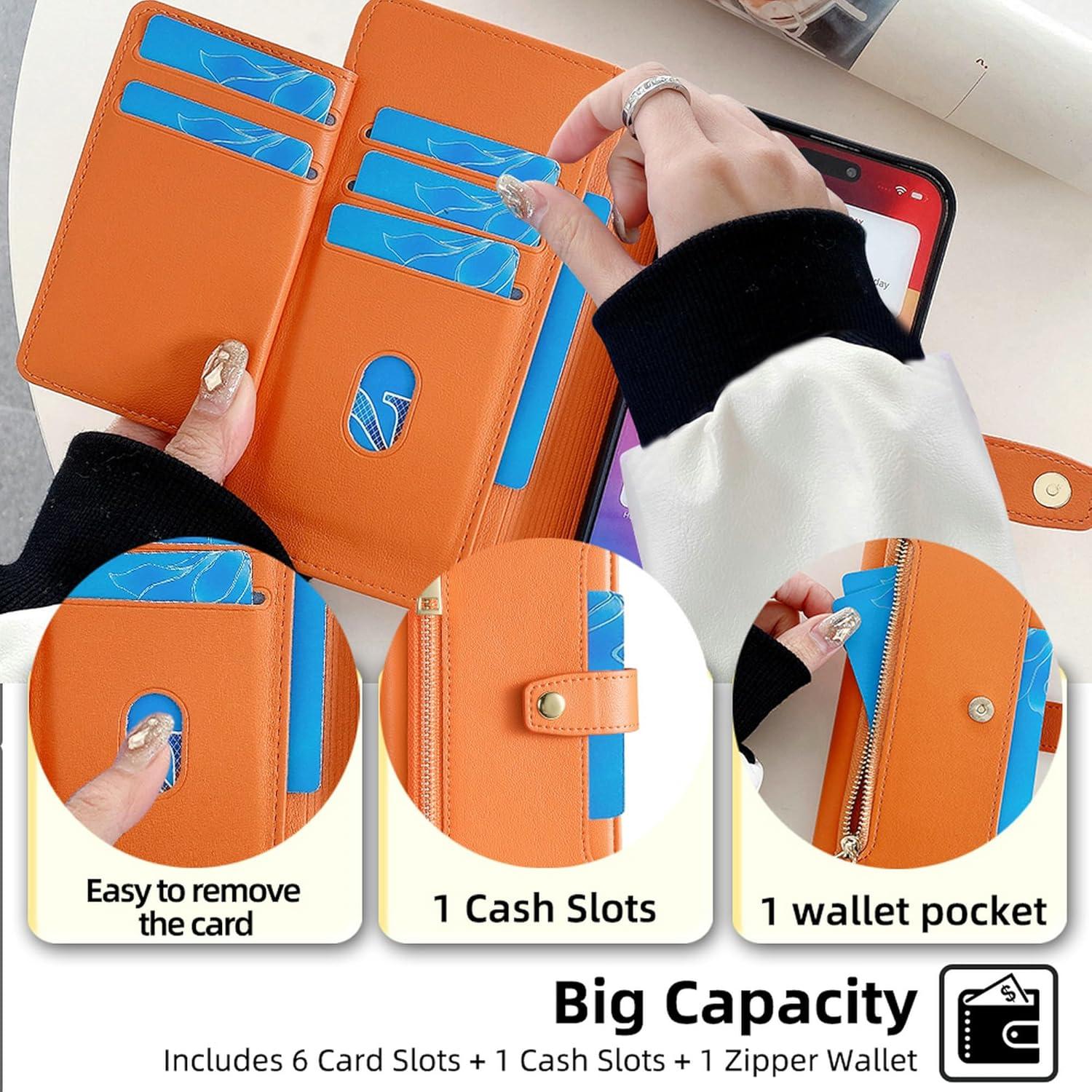 Funda Meizu 20 Classic Lucyliy con 6 ranuras y clip naranja