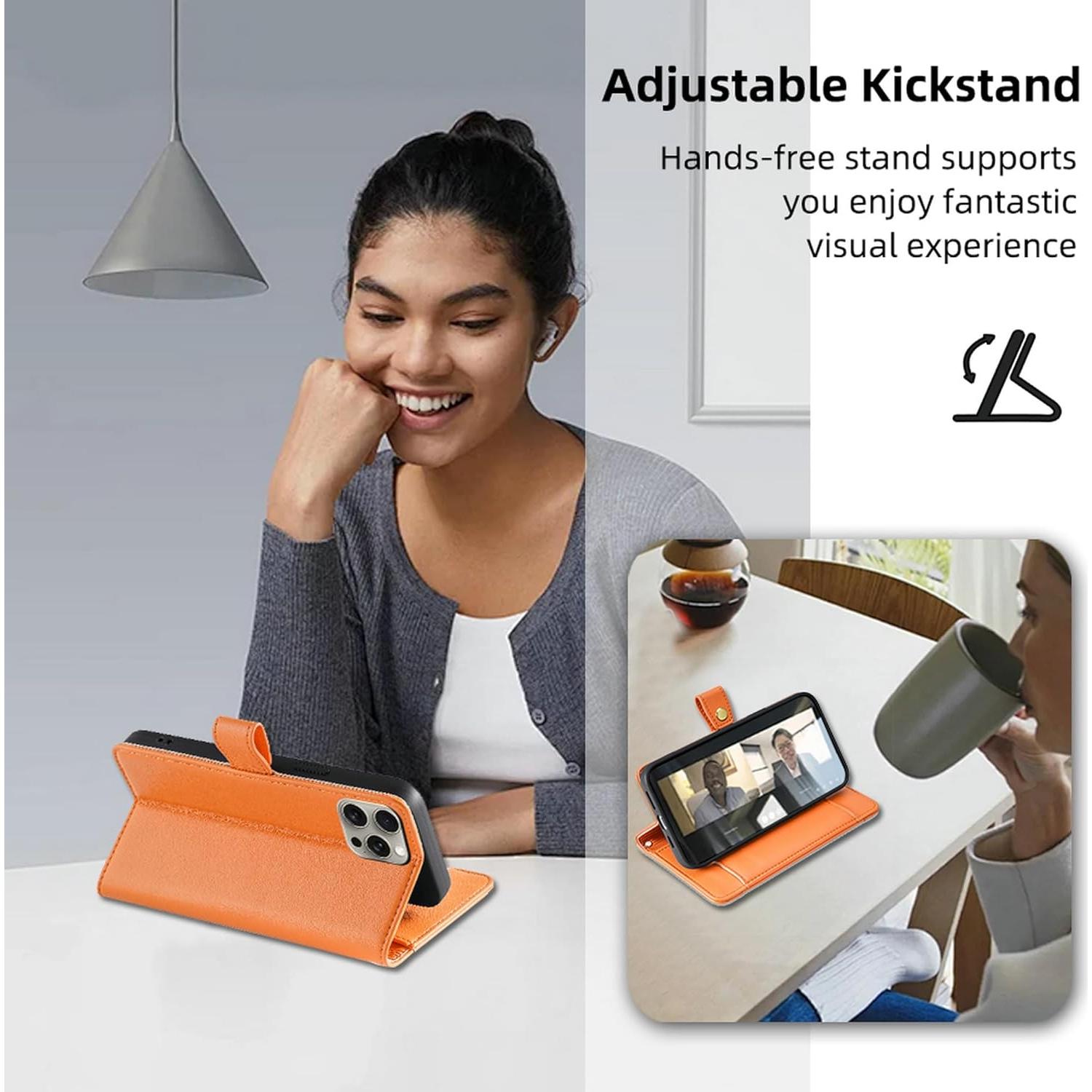 Funda Meizu 20 Classic Lucyliy con 6 ranuras y clip naranja